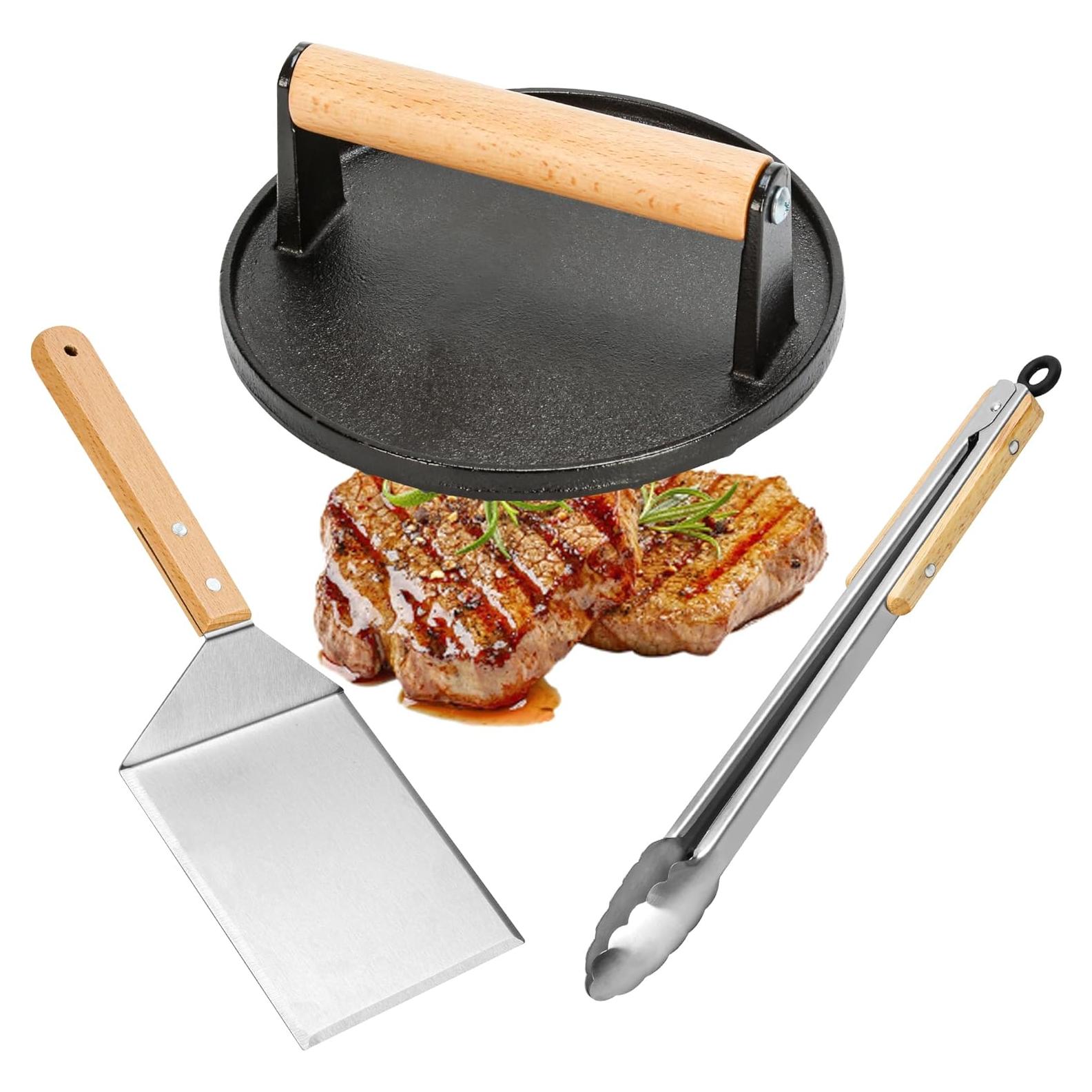 Kit de Prensa para Hamburguesas Eoufore - Hierro Fundido 3 Piezas