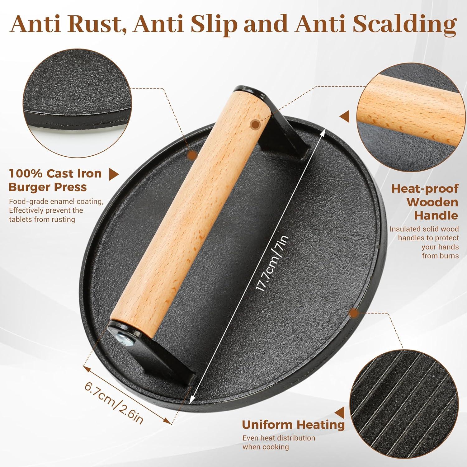 Kit de Prensa para Hamburguesas Eoufore - Hierro Fundido 3 Piezas