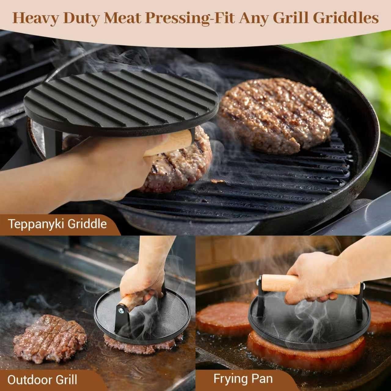 Kit de Prensa para Hamburguesas Eoufore - Hierro Fundido 3 Piezas