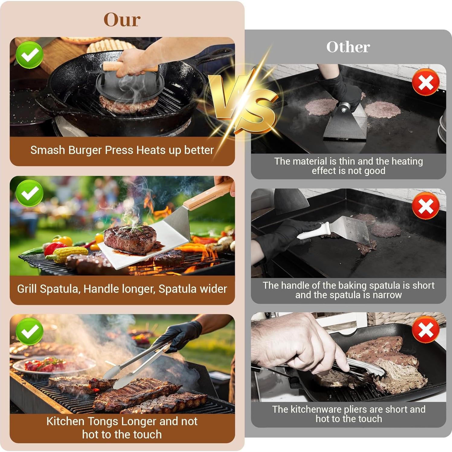 Kit de Prensa para Hamburguesas Eoufore - Hierro Fundido 3 Piezas