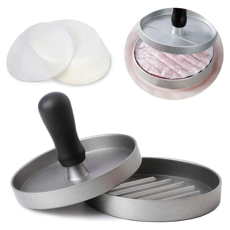 Prensa de Hamburguesas Junvaia con 100 Papeles Antiadherentes