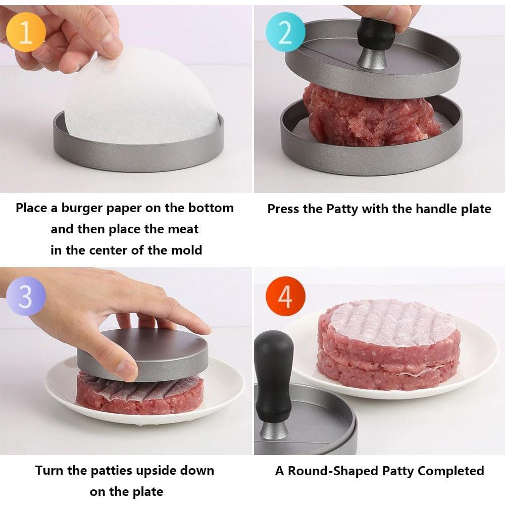 Prensa de Hamburguesas Junvaia con 100 Papeles Antiadherentes