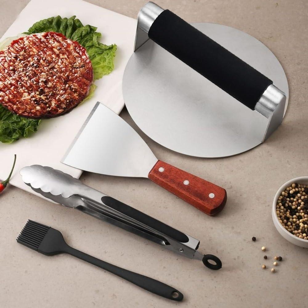 Prensa de Hamburguesas NVLIKNA Acero Inoxidable 13.97 cm Antiadherente