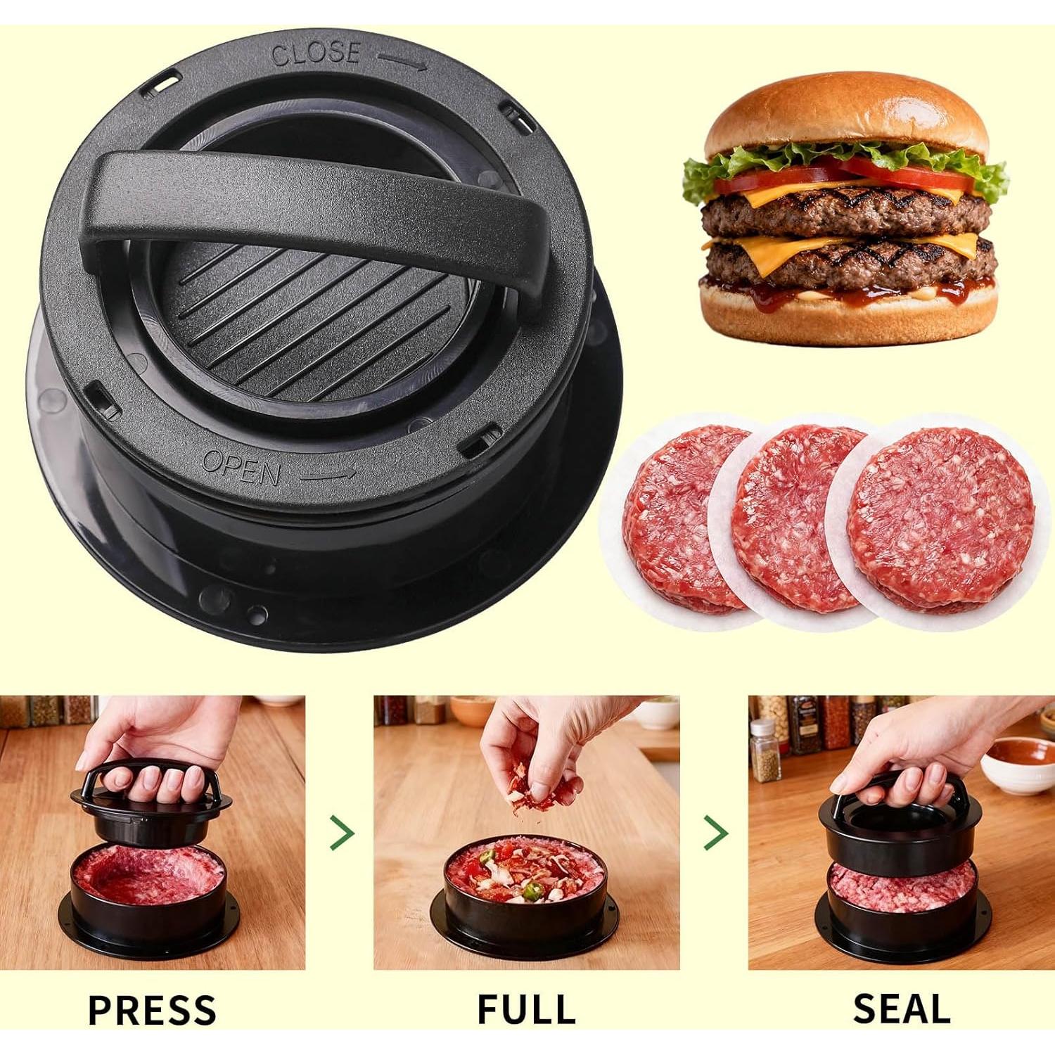 Prensa de Hamburguesas 4 en 1 Fvbber con 100 Papeles Antiadherentes