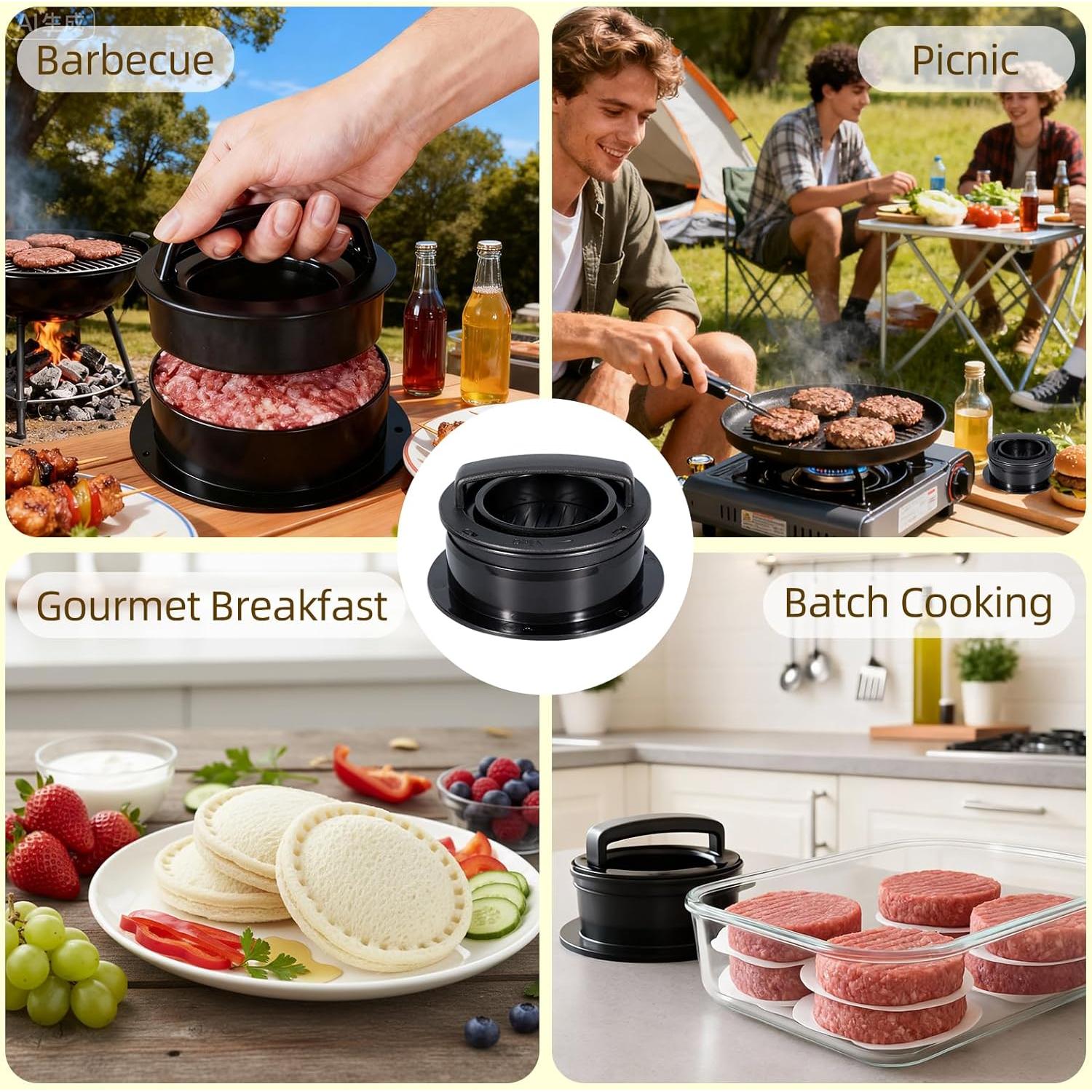 Prensa de Hamburguesas 4 en 1 Fvbber con 100 Papeles Antiadherentes