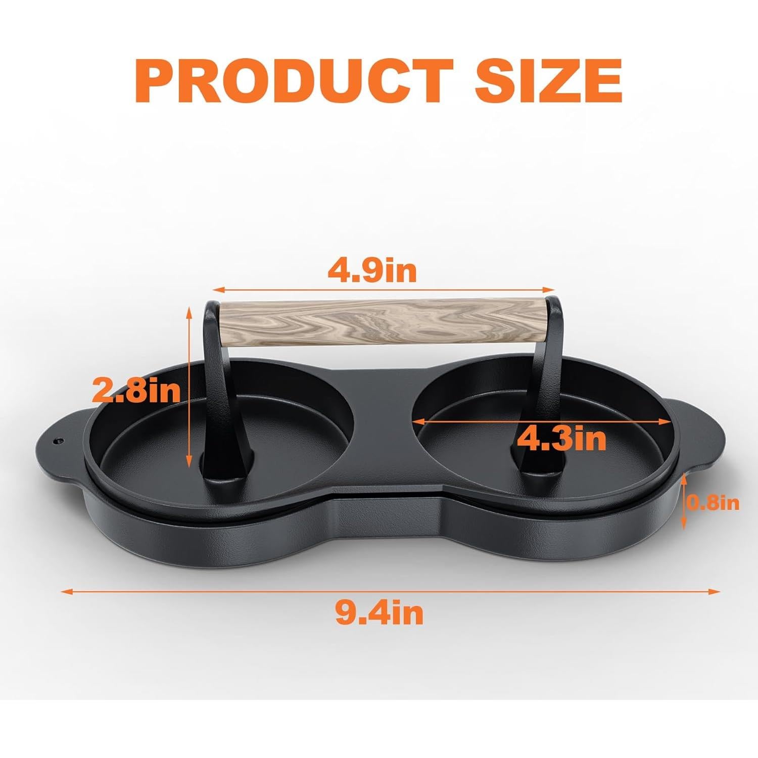 Prensa de Hamburguesas Doble KEESHA de Hierro Fundido 10.9 cm