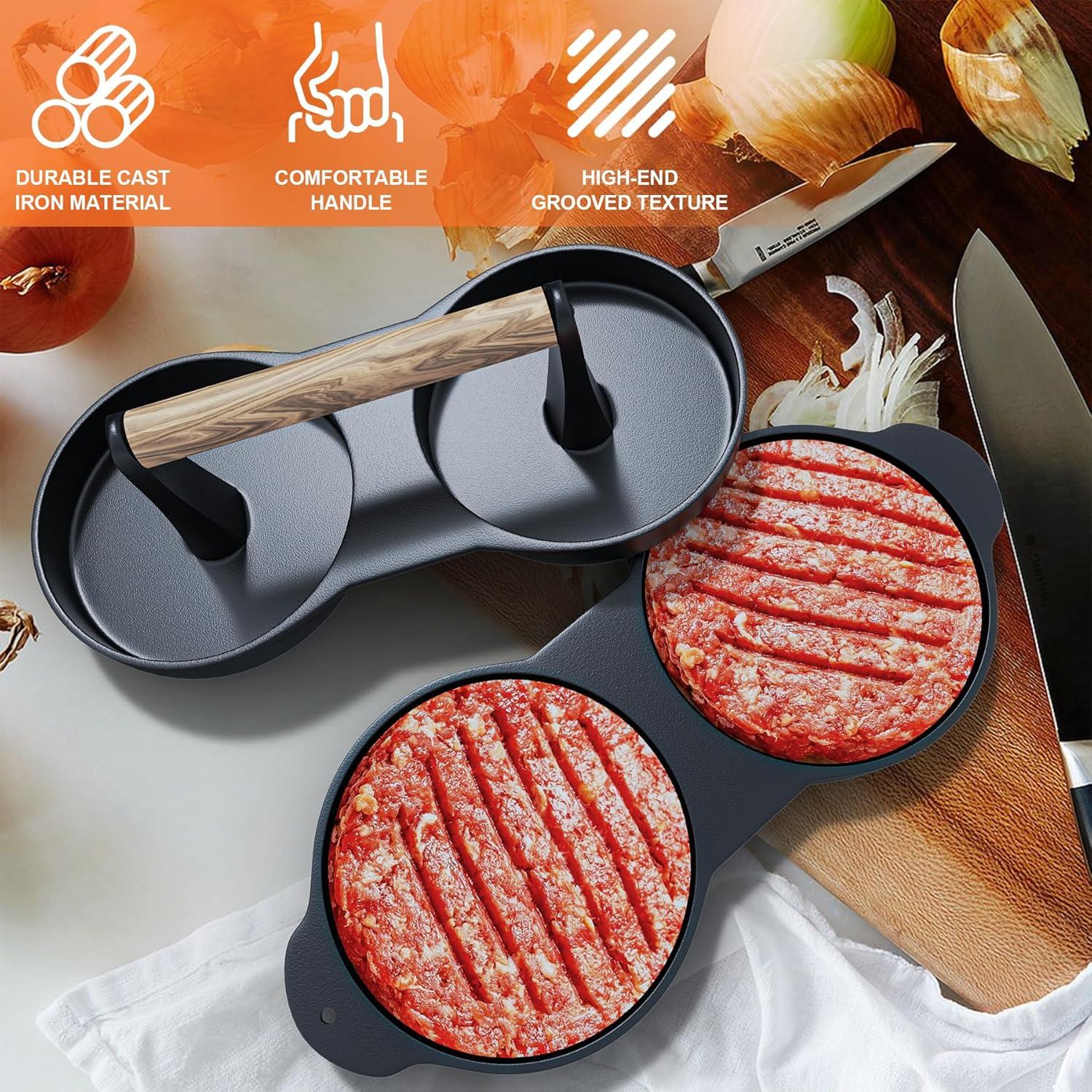 Prensa de Hamburguesas Doble KEESHA de Hierro Fundido 10.9 cm