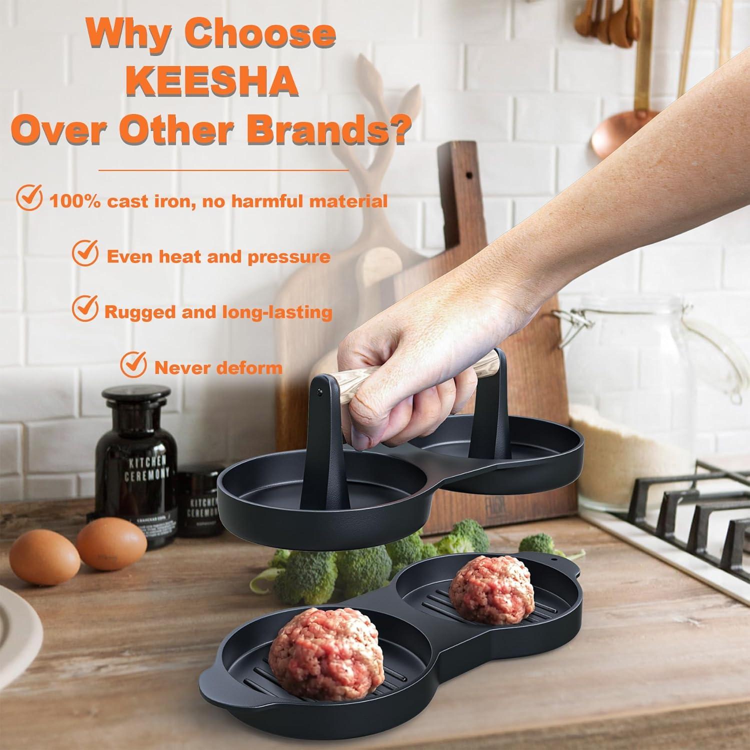 Prensa de Hamburguesas Doble KEESHA de Hierro Fundido 10.9 cm