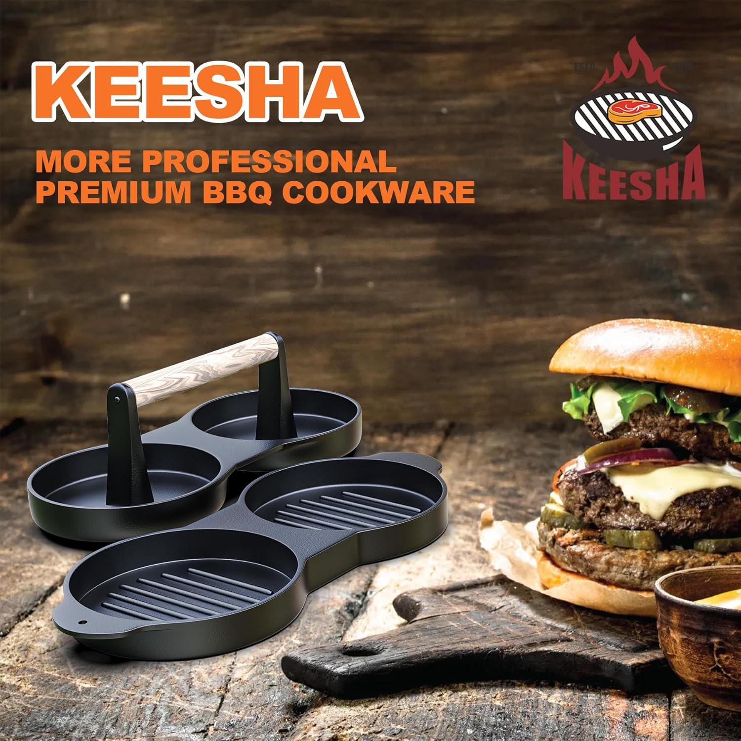 Prensa de Hamburguesas Doble KEESHA de Hierro Fundido 10.9 cm