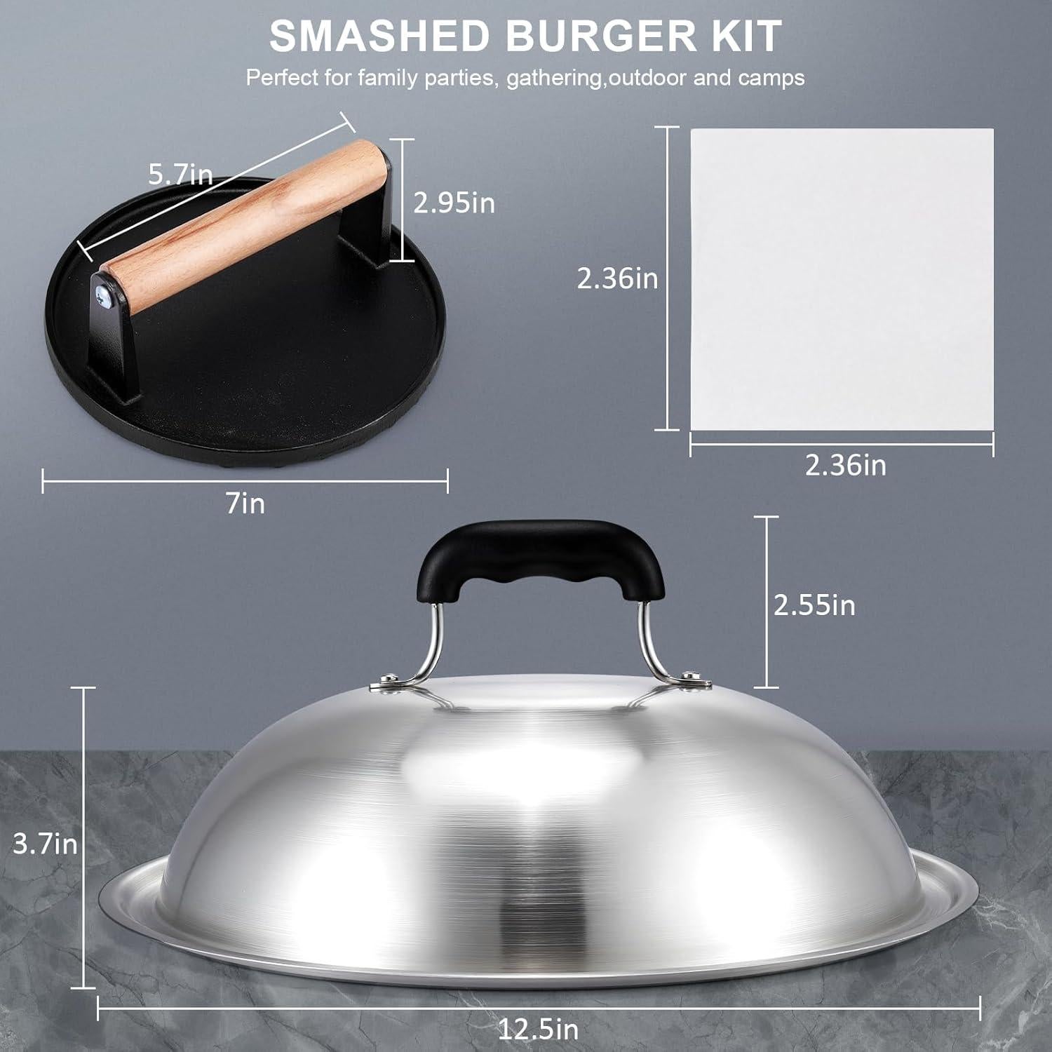 Kit de Accesorios para Plancha Blackstone - Prensa de Hamburguesas y Campana de 31.75 cm