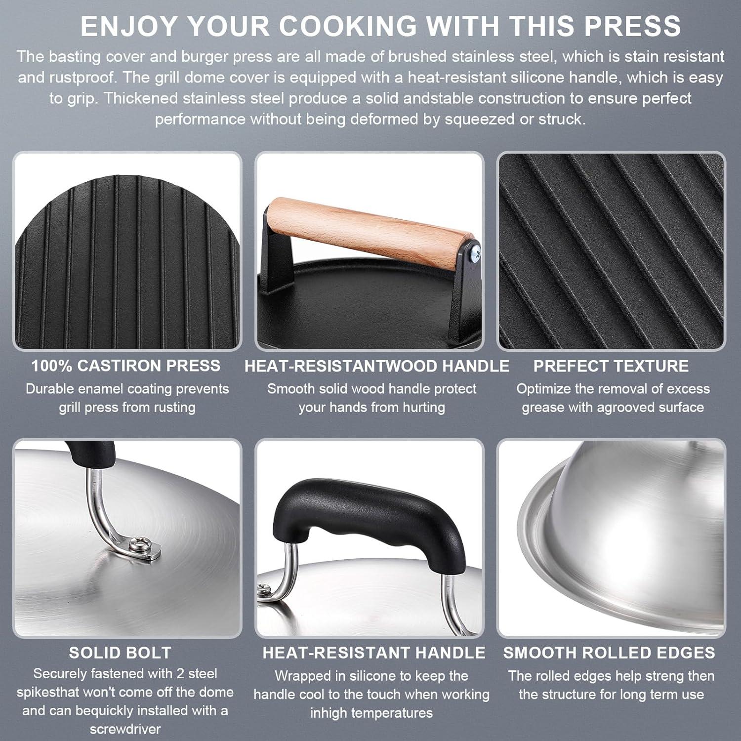 Kit de Accesorios para Plancha Blackstone - Prensa de Hamburguesas y Campana de 31.75 cm