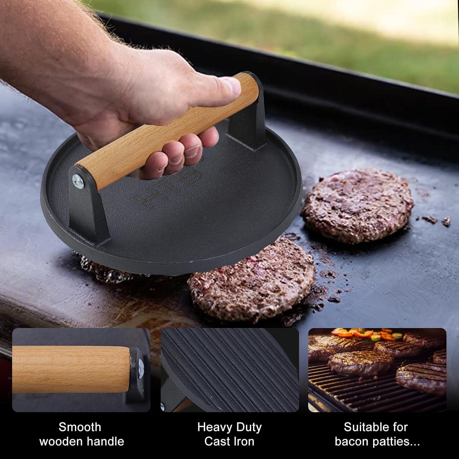 Prensa de Barbacoa Hierro Fundido WYHTB 20x10.5cm Mango Madera