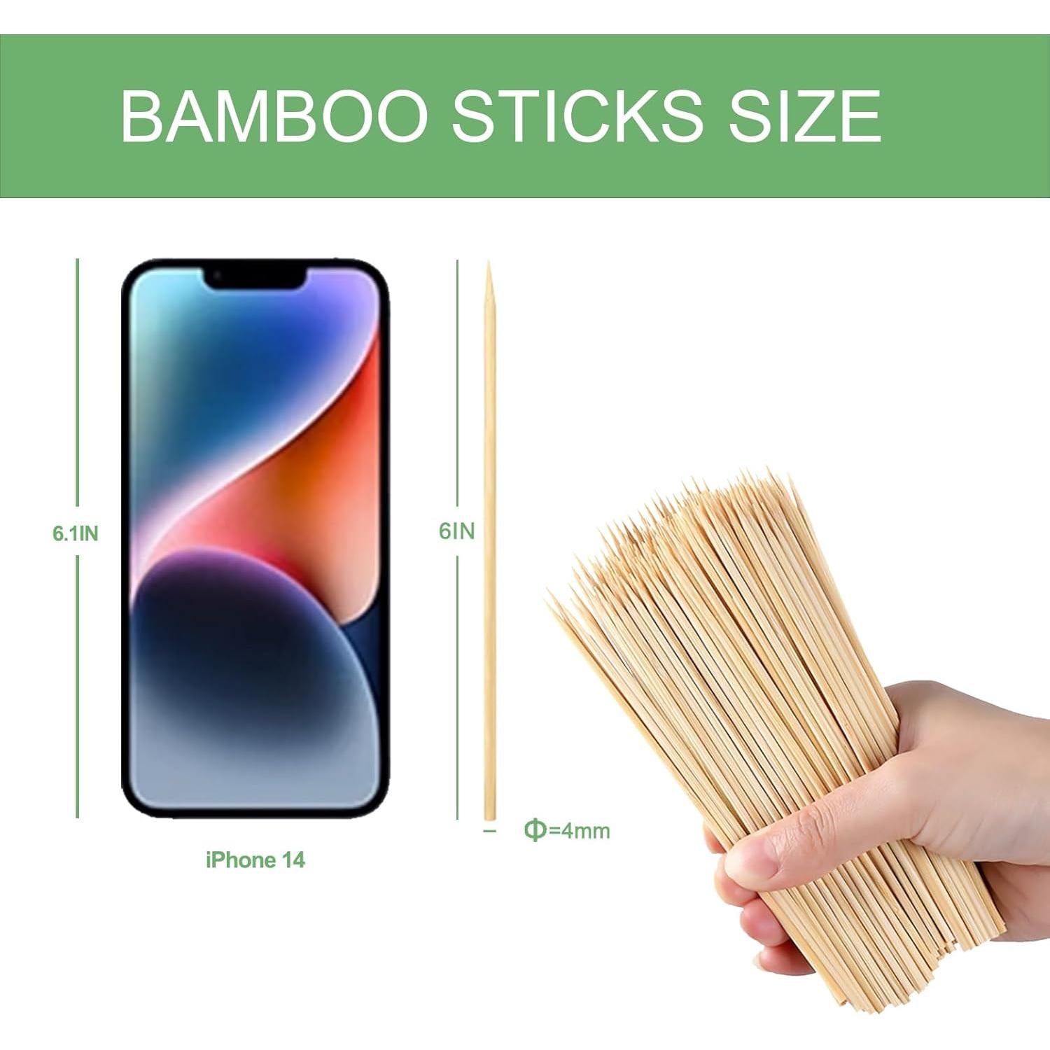 HOSSIAN 150 Palitos de Bambú Natural 15.24 cm para Aperitivos