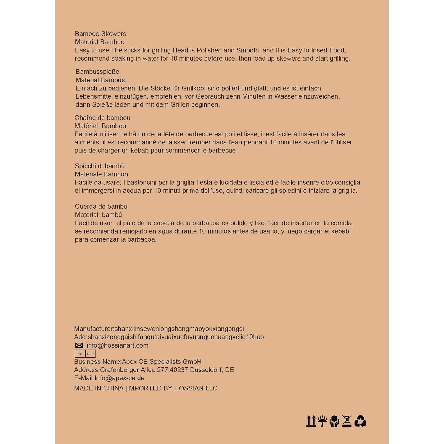 HOSSIAN 150 Palitos de Bambú Natural 15.24 cm para Aperitivos