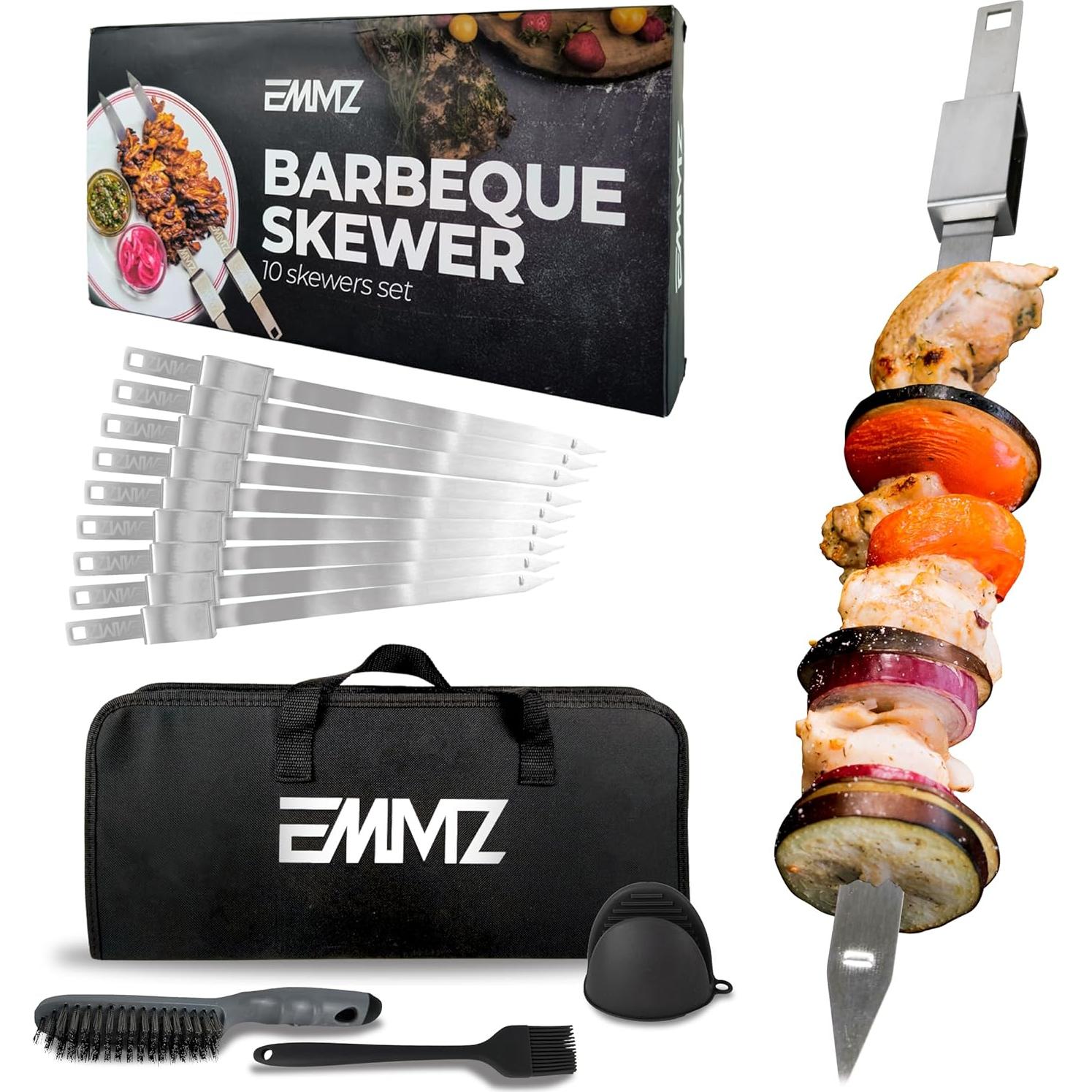 Set de 10 Pinchos de Acero Inoxidable 42 cm para BBQ