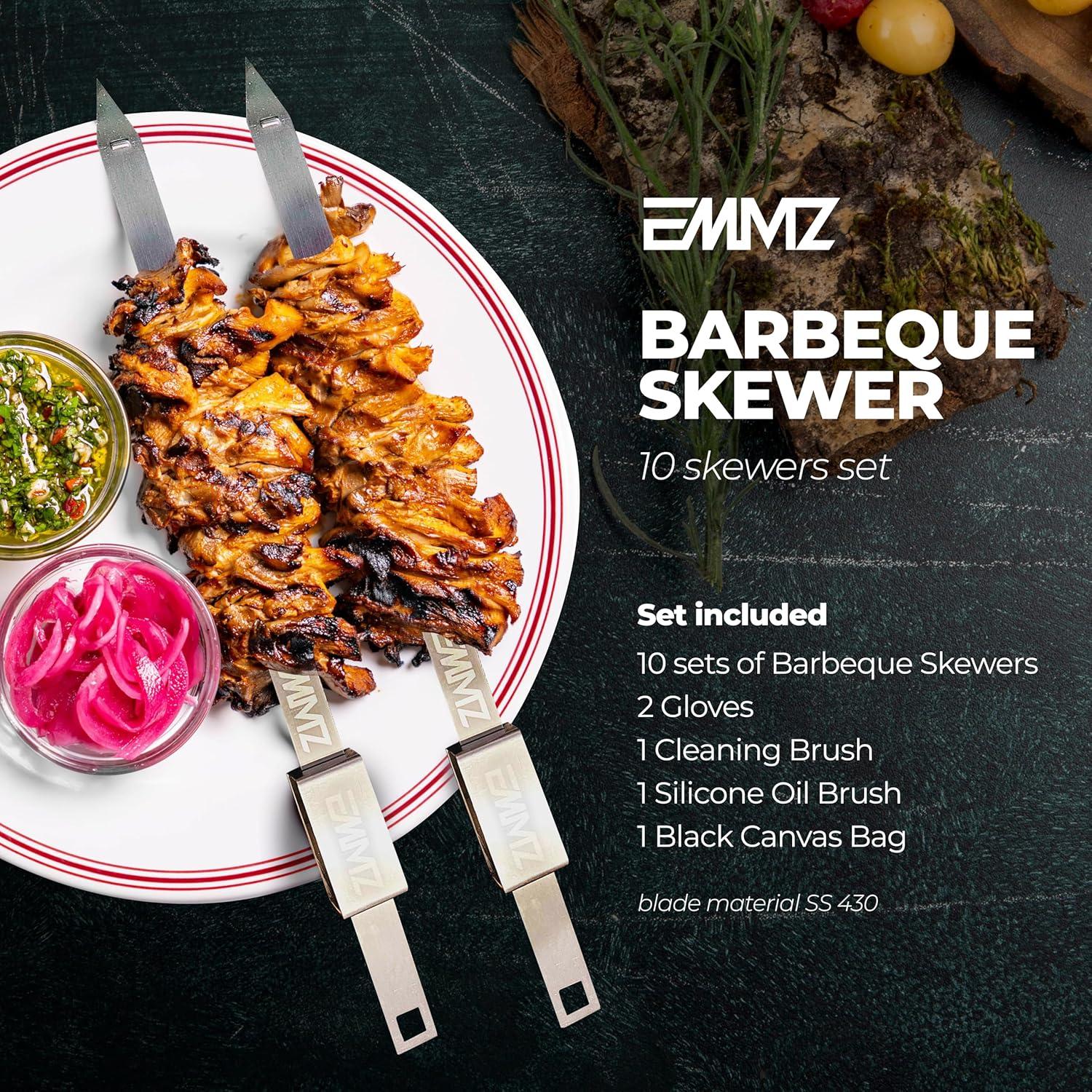 Set de 10 Pinchos de Acero Inoxidable 42 cm para BBQ