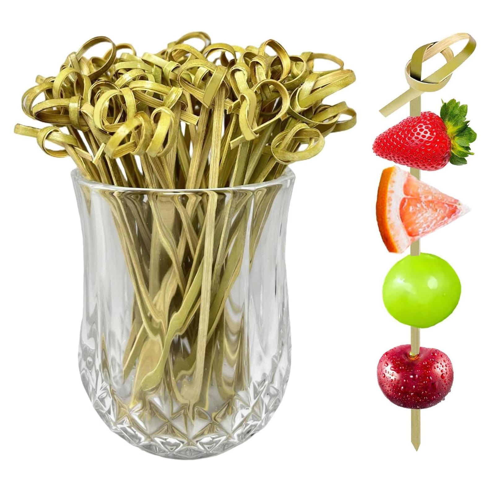 200 Palillos de Cóctel de Bambú con Nudo 11.9 cm - Amovvita