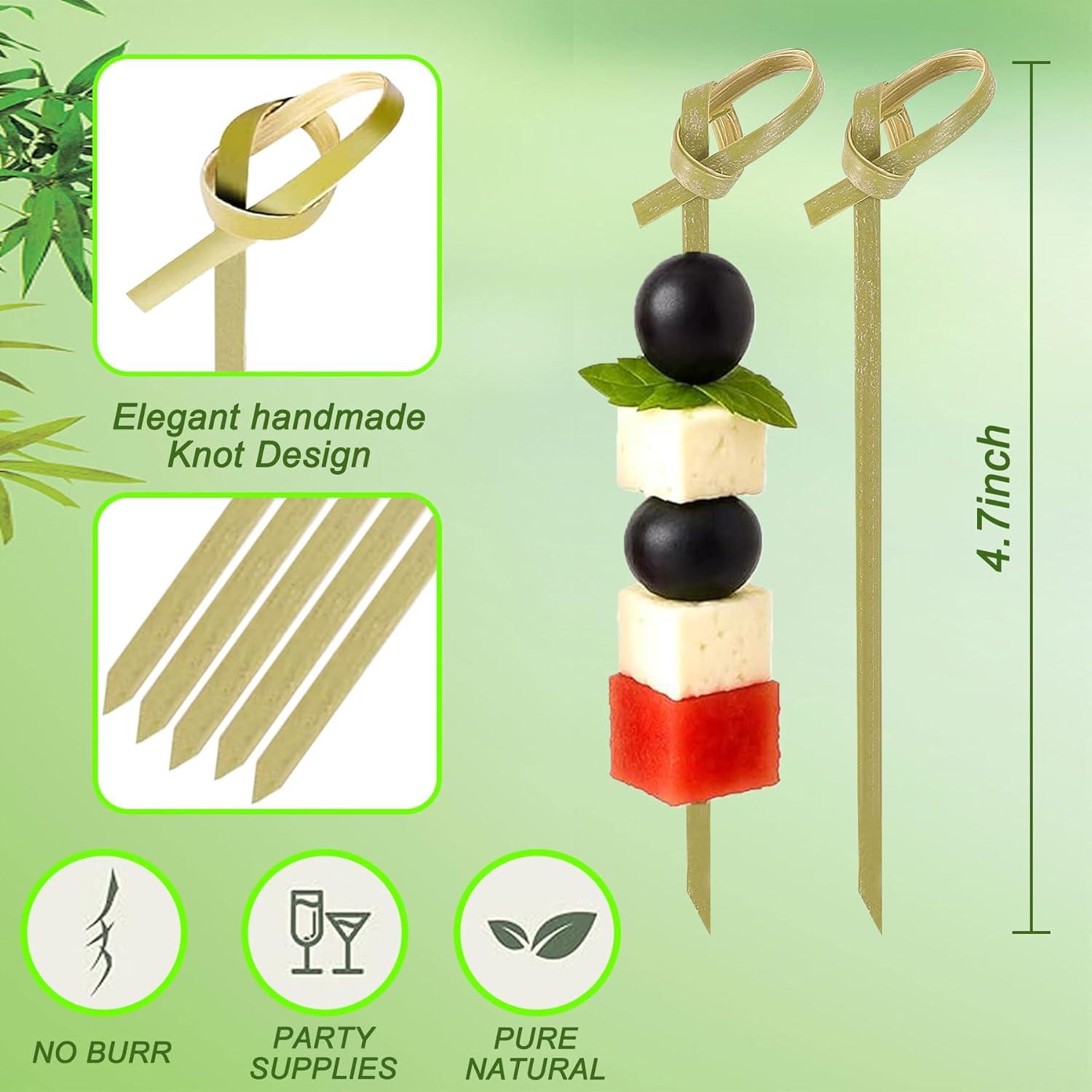 200 Palillos de Cóctel de Bambú con Nudo 11.9 cm - Amovvita