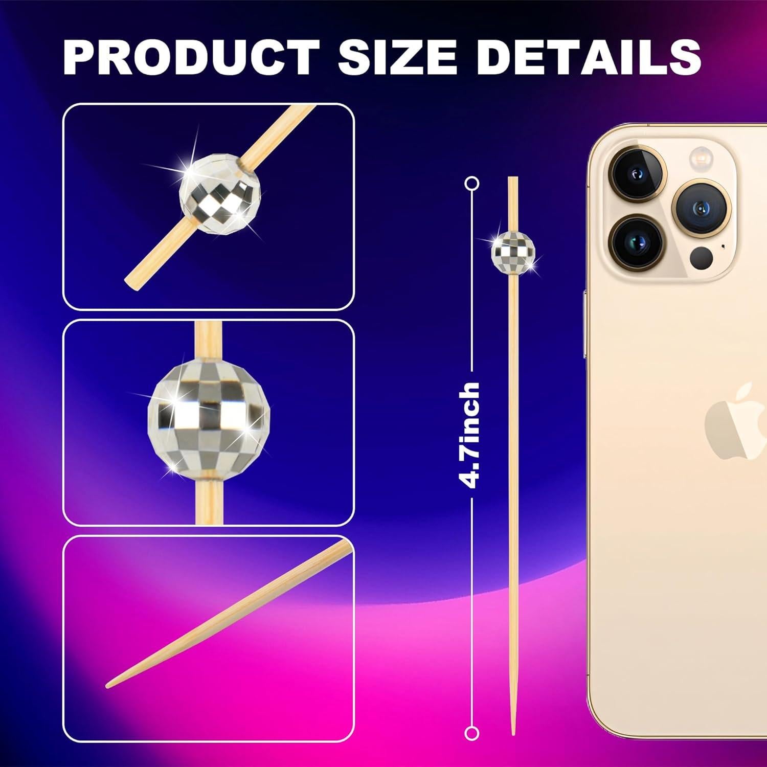 100 Palillos de Cóctel de Madera Plateados 11.94 cm para Aperitivos