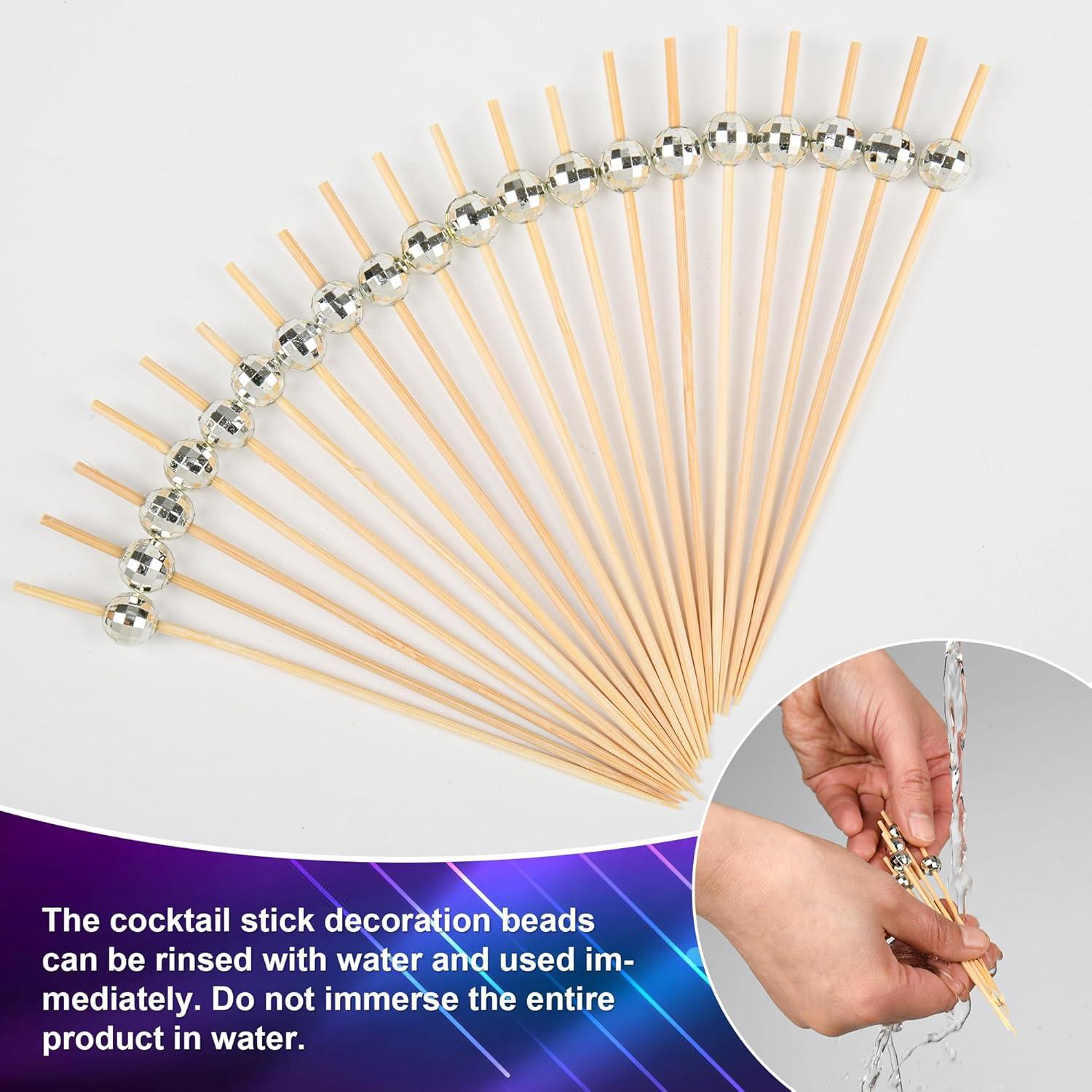 100 Palillos de Cóctel de Madera Plateados 11.94 cm para Aperitivos