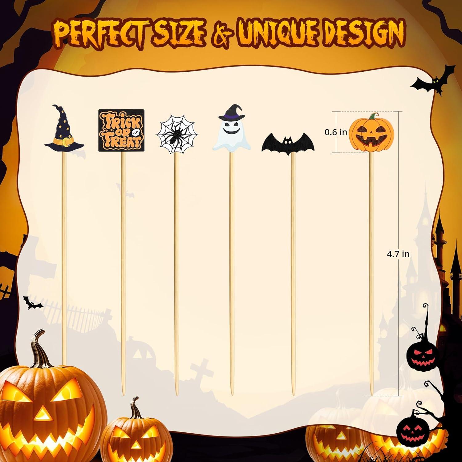 120 Palillos de Cóctel de Halloween Vicuna R - 11.94 cm - 8 Diseños