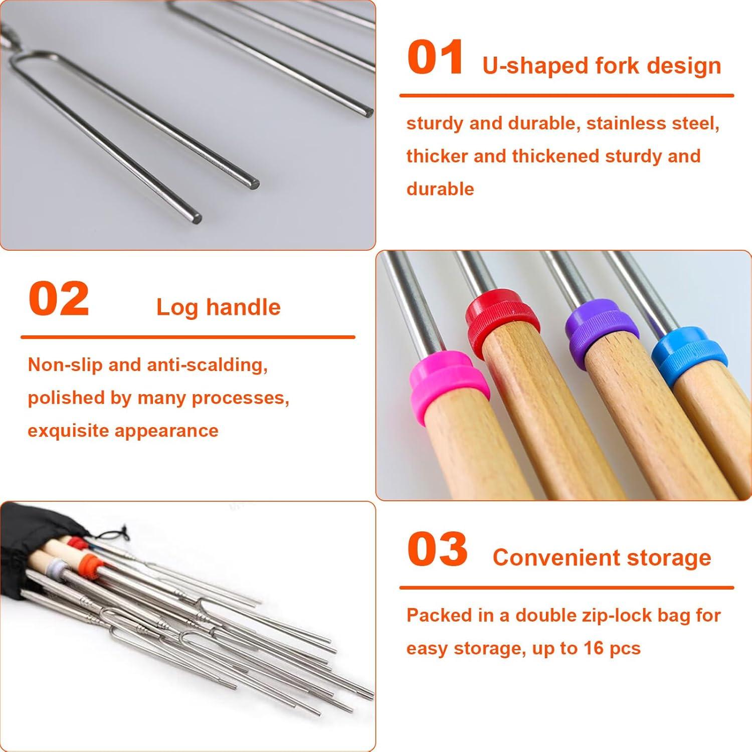 6 Palos Extensibles para Asar Malvaviscos QBXMY7 31-81 cm