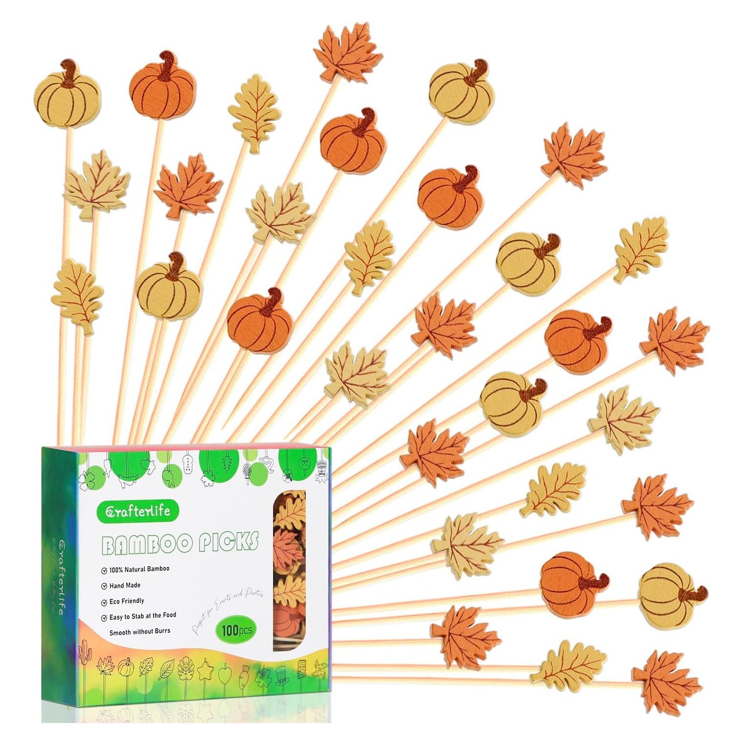 100 Palillos de Cóctel Otoñales Crafterlife 12.7 cm Decoración