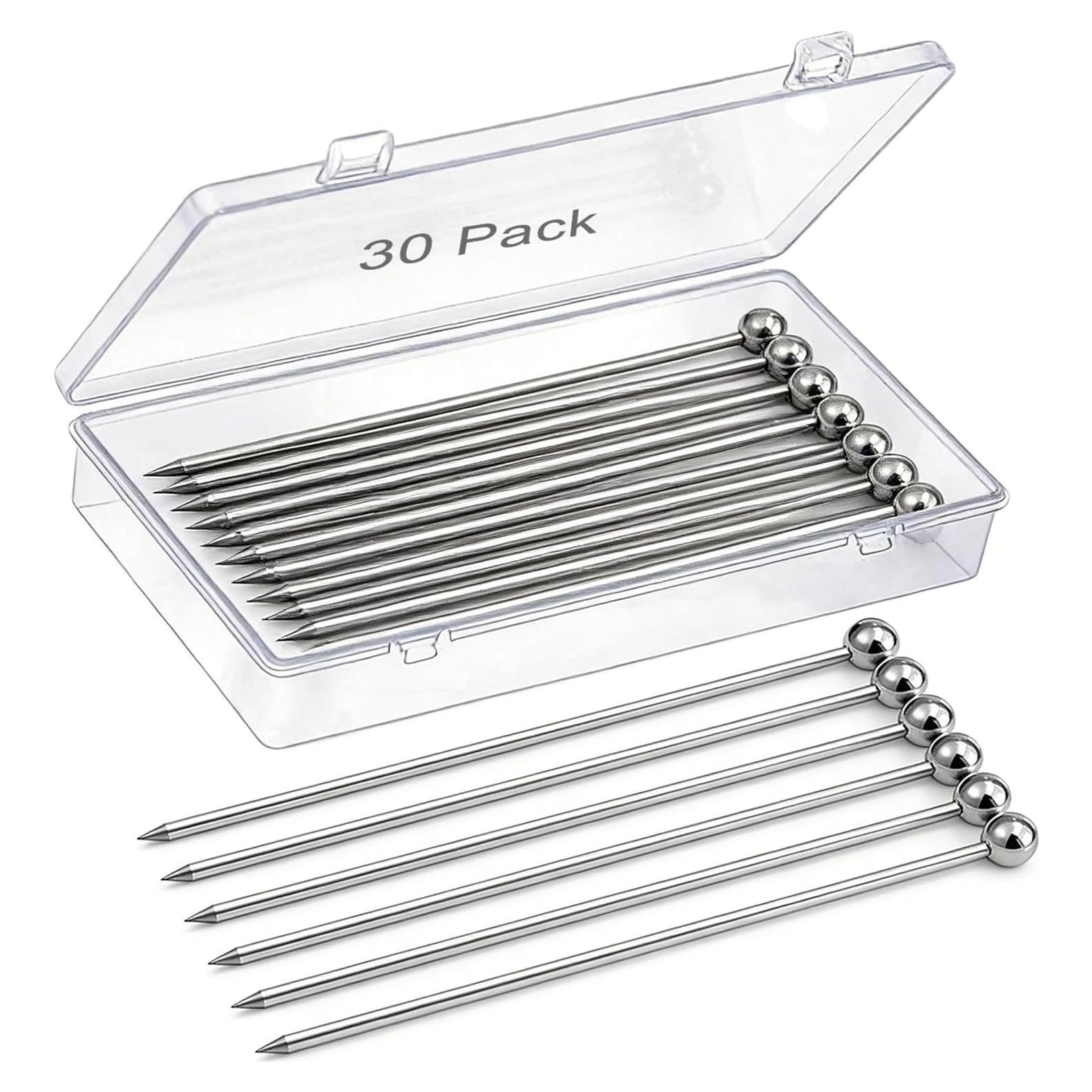 30 Palillos de Cóctel Reutilizables AIMEIKI Acero Inoxidable 10.9 cm