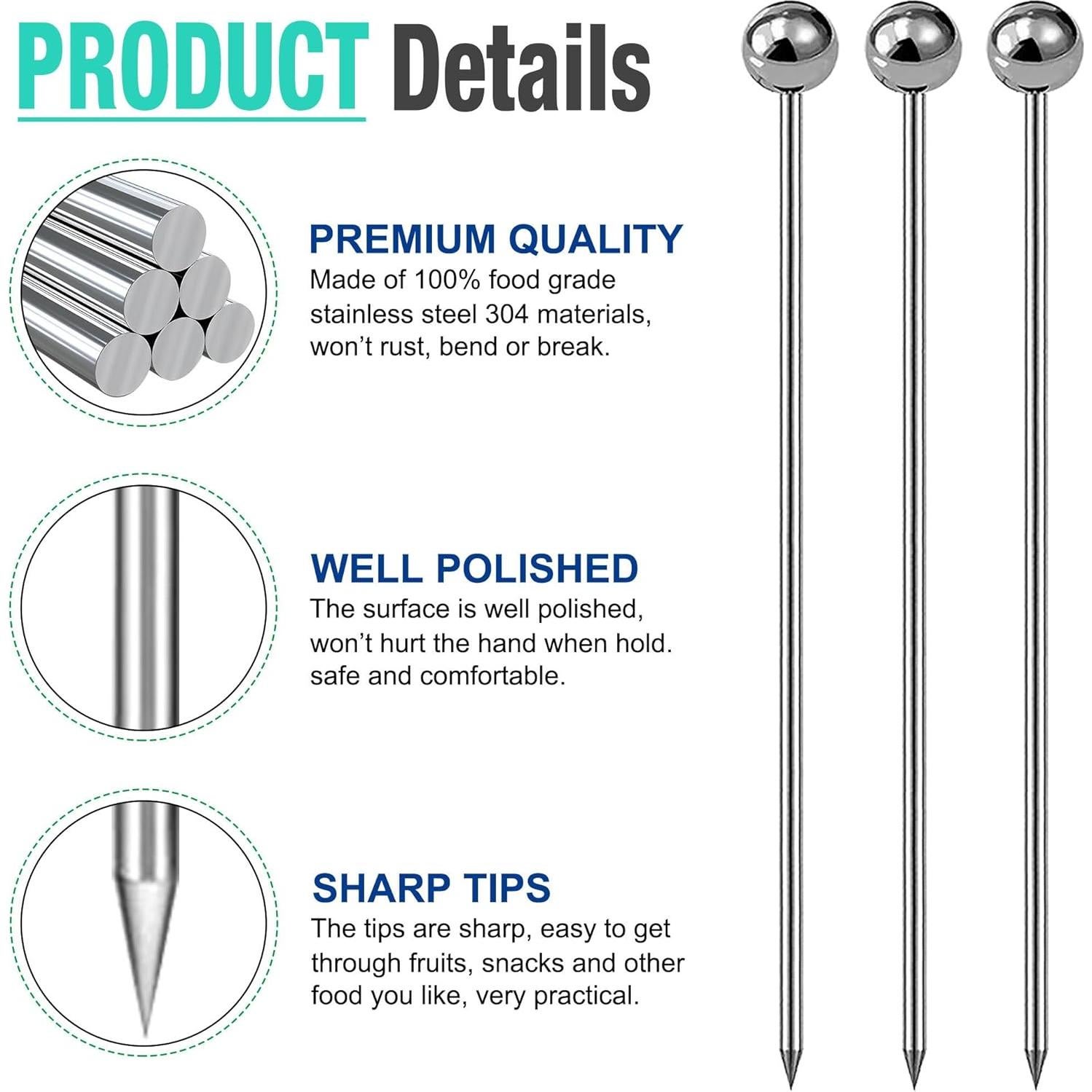 30 Palillos de Cóctel Reutilizables AIMEIKI Acero Inoxidable 10.9 cm