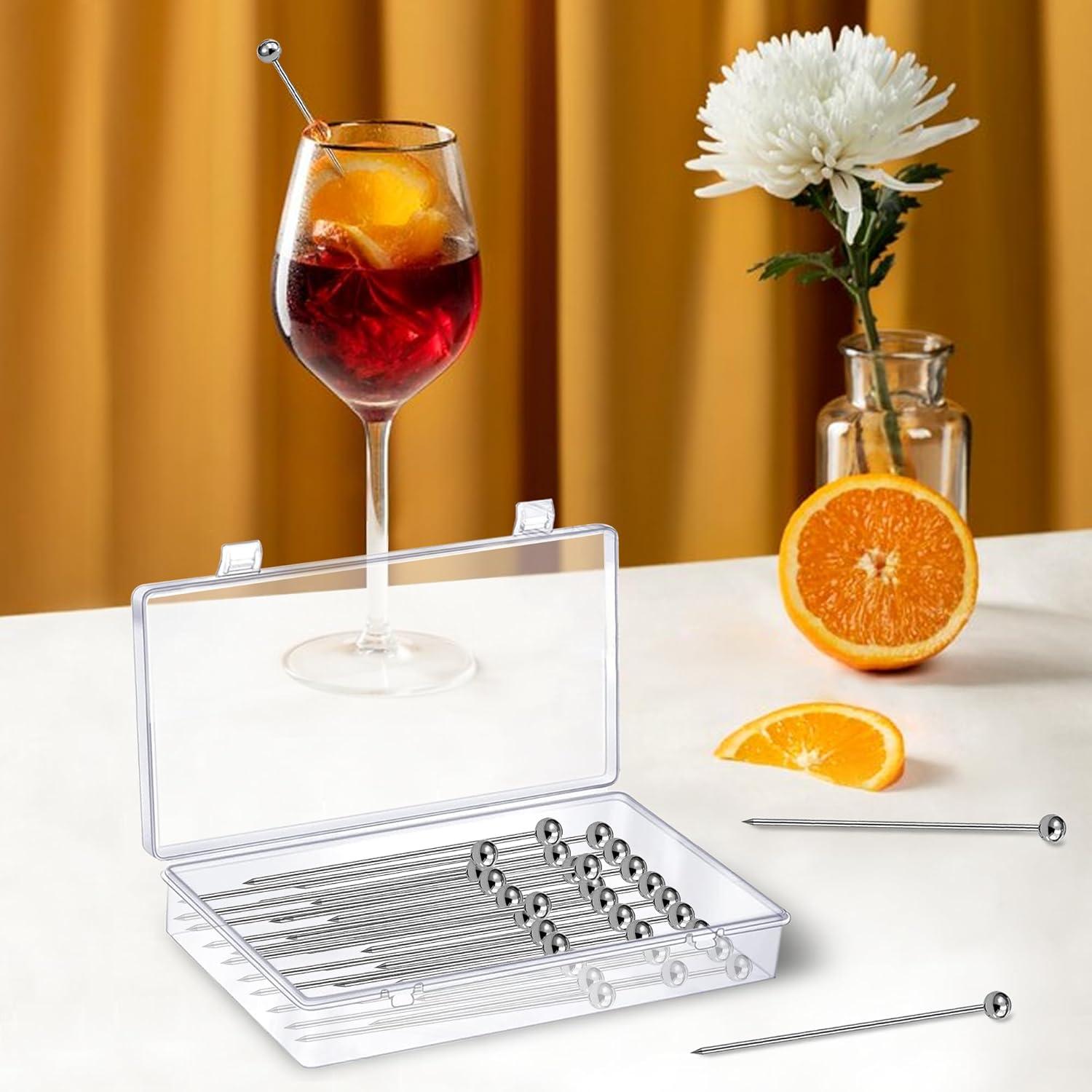 30 Palillos de Cóctel Reutilizables AIMEIKI Acero Inoxidable 10.9 cm