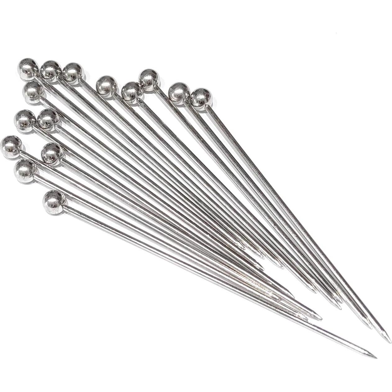 15 Palillos de Cóctel de Acero Inoxidable Reutilizables 10.9 cm