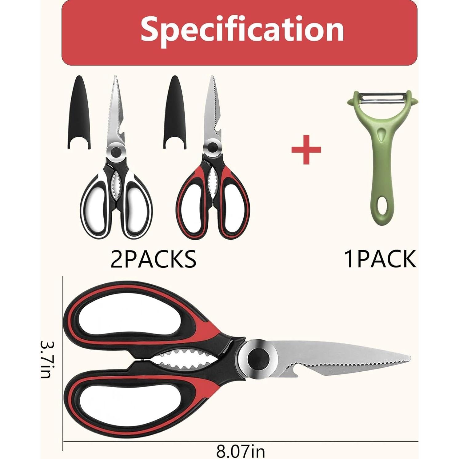 Juego de Tijeras de Cocina Holylofty 3 Piezas Acero Inoxidable