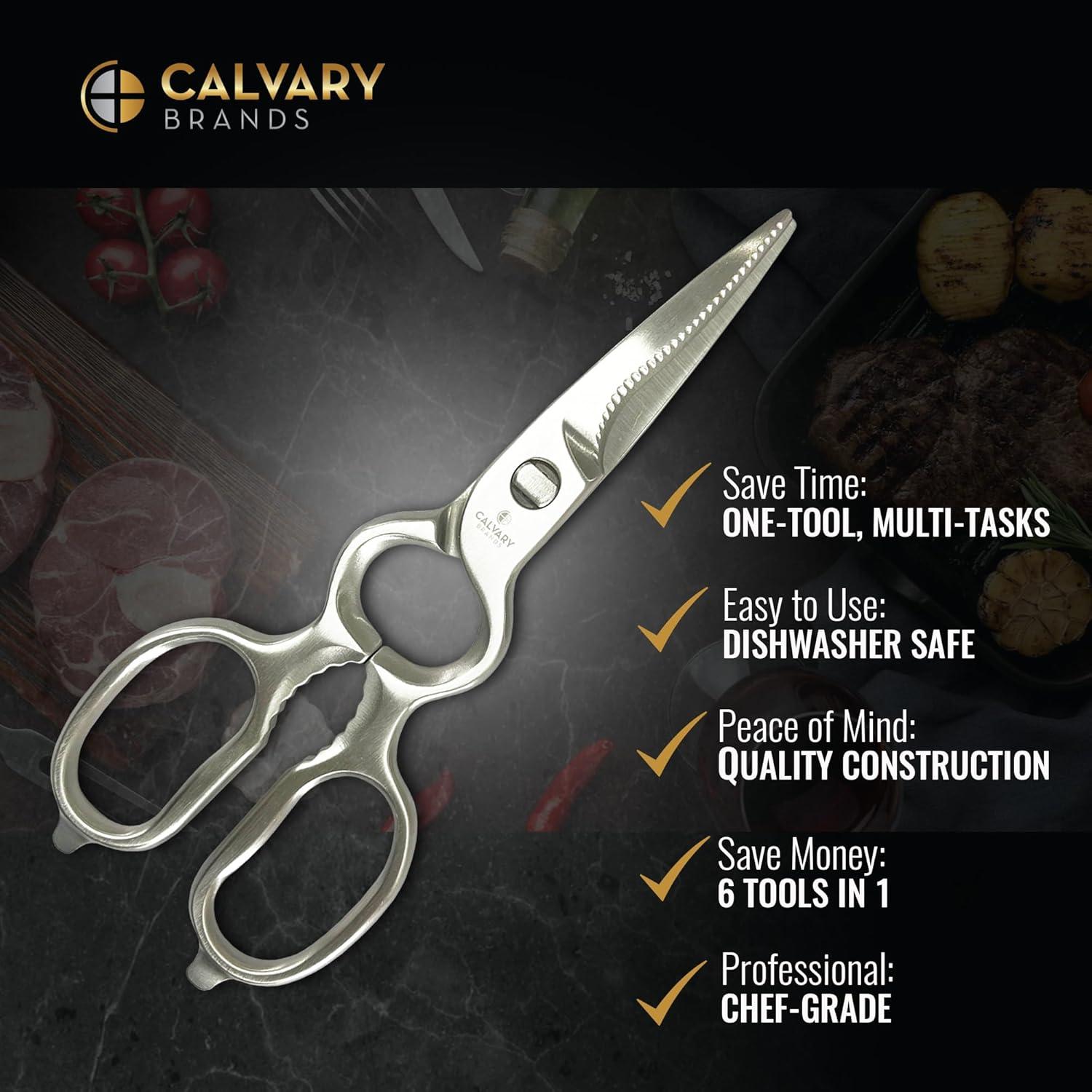 Tijeras de Cocina Calvary Brands - Acero Inoxidable, Multiusos, Apta para Lavavajillas