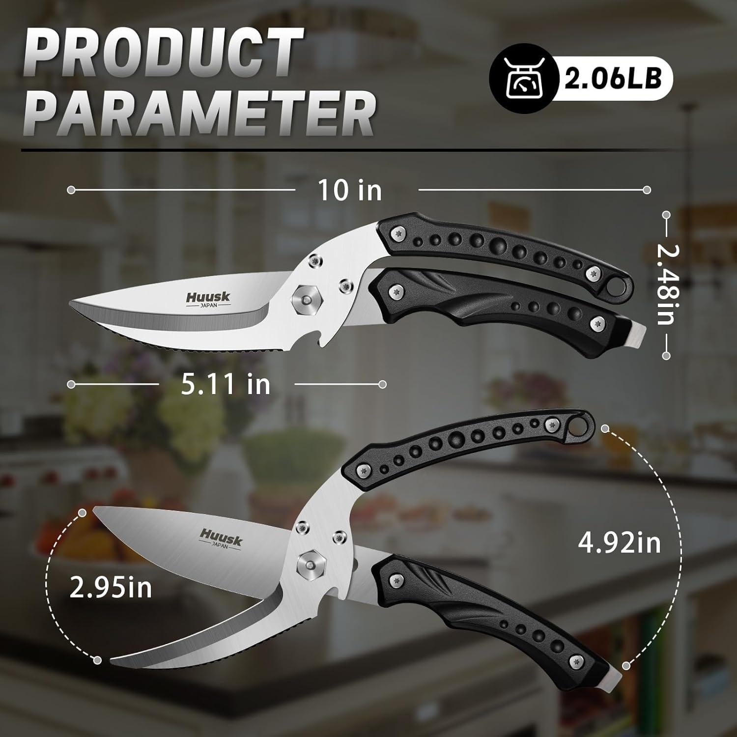 Tijeras de Cocina Huusk Negras para Carne y Verduras 357g