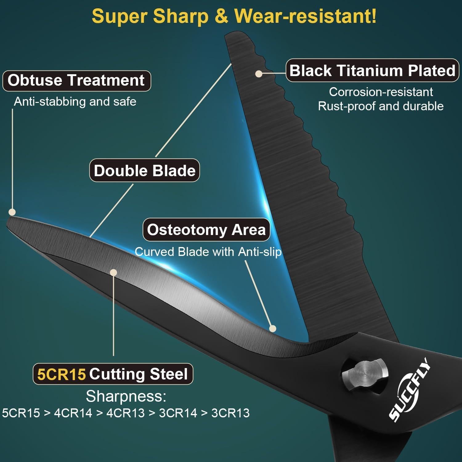 Tijeras de Cocina SUCCFLY 22.4 cm Ultra Afiladas Titanio Negro