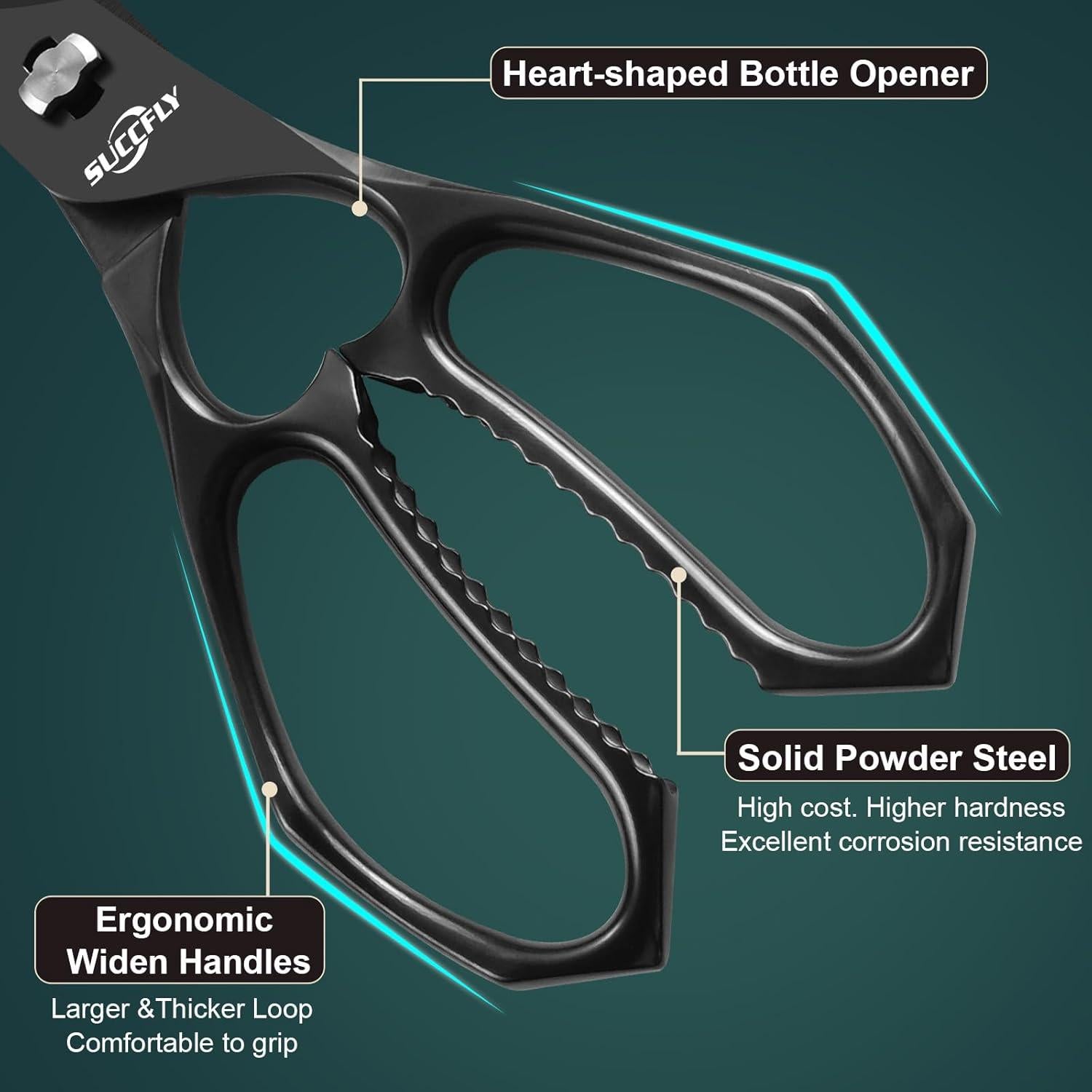 Tijeras de Cocina SUCCFLY 22.4 cm Ultra Afiladas Titanio Negro