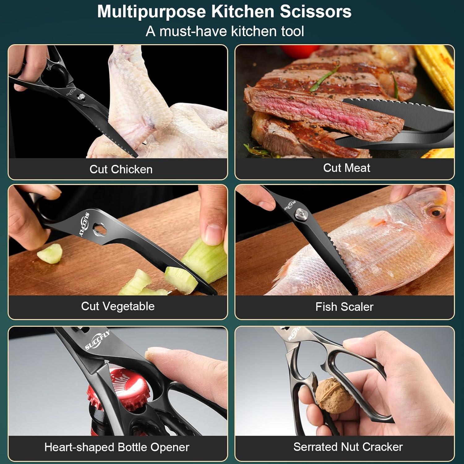 Tijeras de Cocina SUCCFLY 22.4 cm Ultra Afiladas Titanio Negro