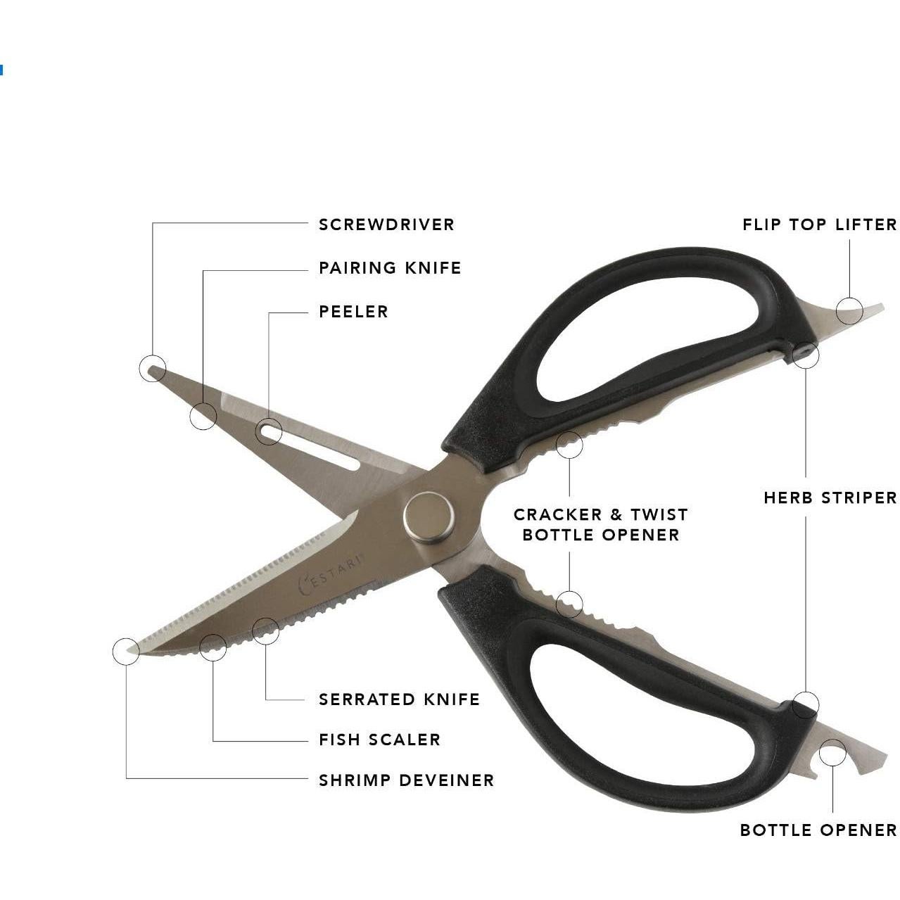 Tijeras de Cocina Cestari de Acero Inoxidable 385g Multifuncionales