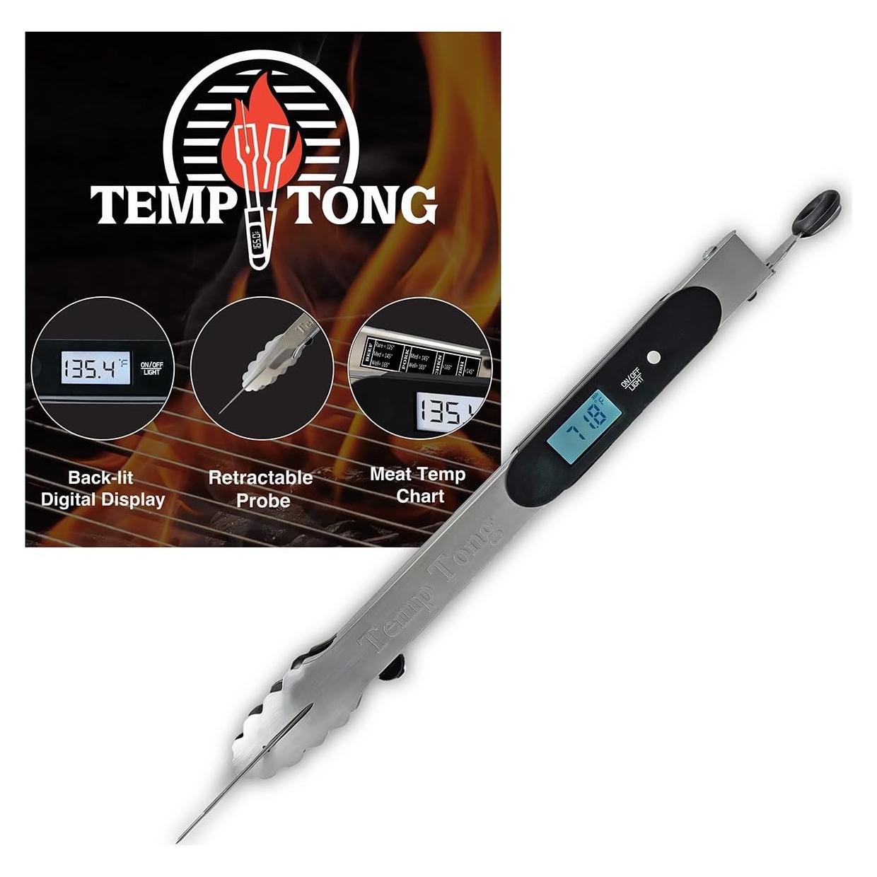 Tongs Plus Termómetro Digital Acero Inoxidable para BBQ