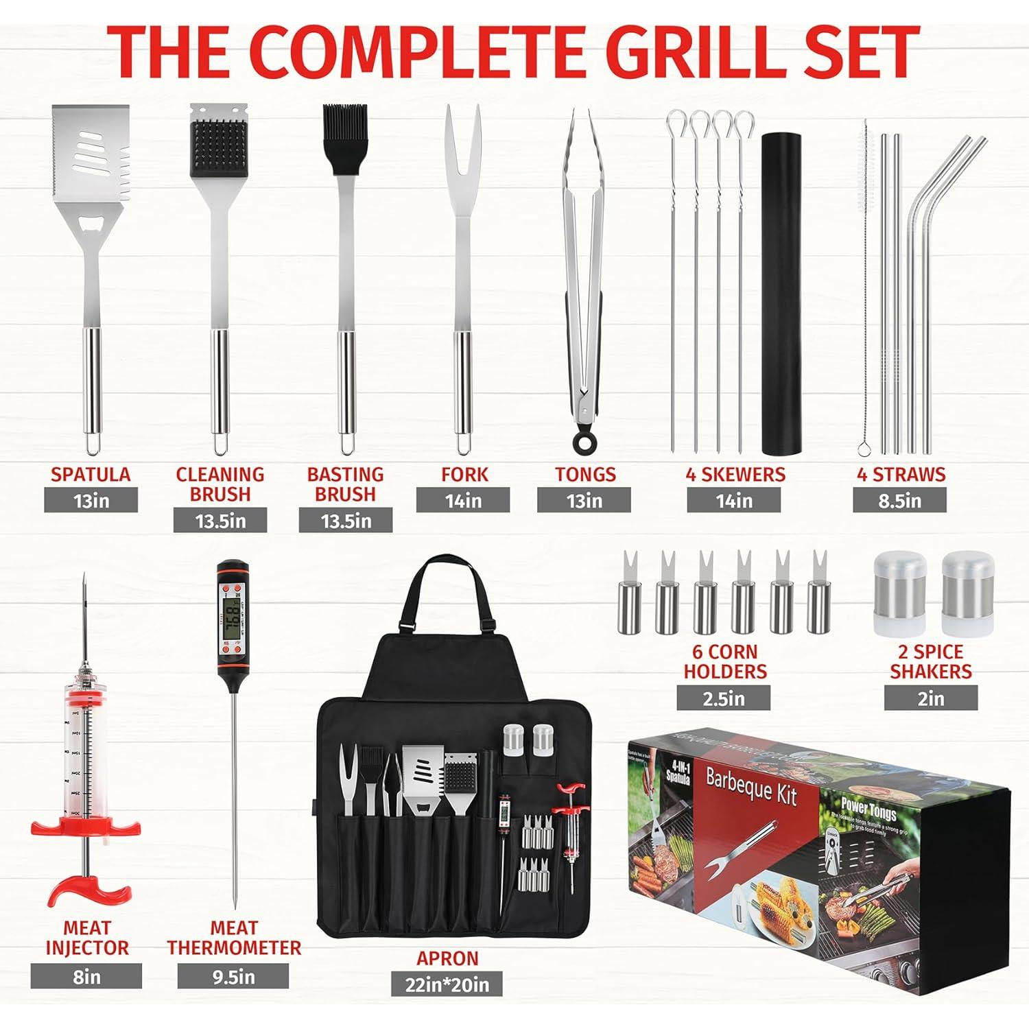 Juego de Accesorios para BBQ 26 Piezas FLL Acero Inoxidable