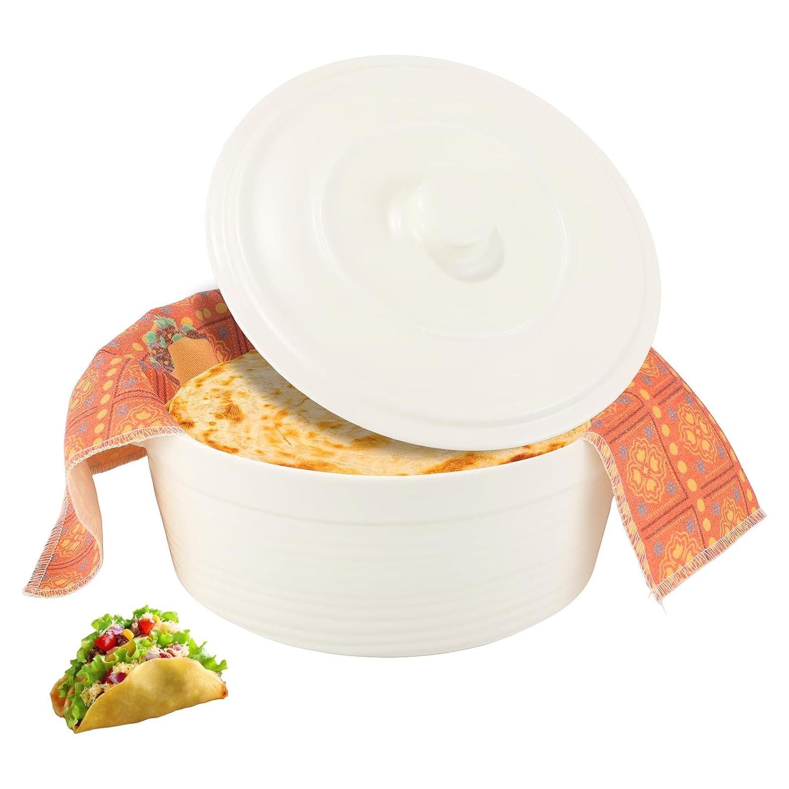 Calentador de Tortillas de Porcelana Hlimior 21.6 cm Blanco