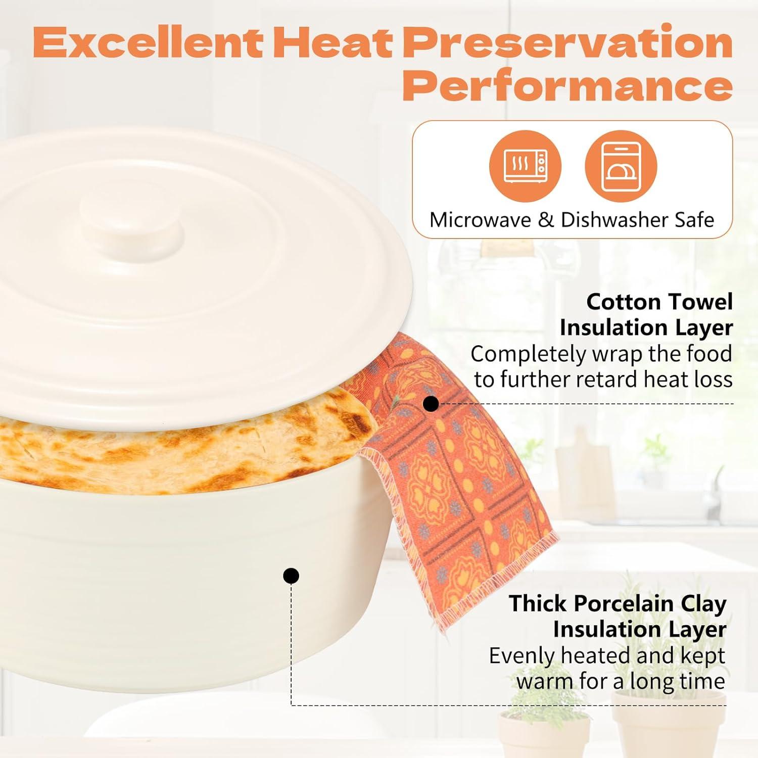 Calentador de Tortillas de Porcelana Hlimior 21.6 cm Blanco