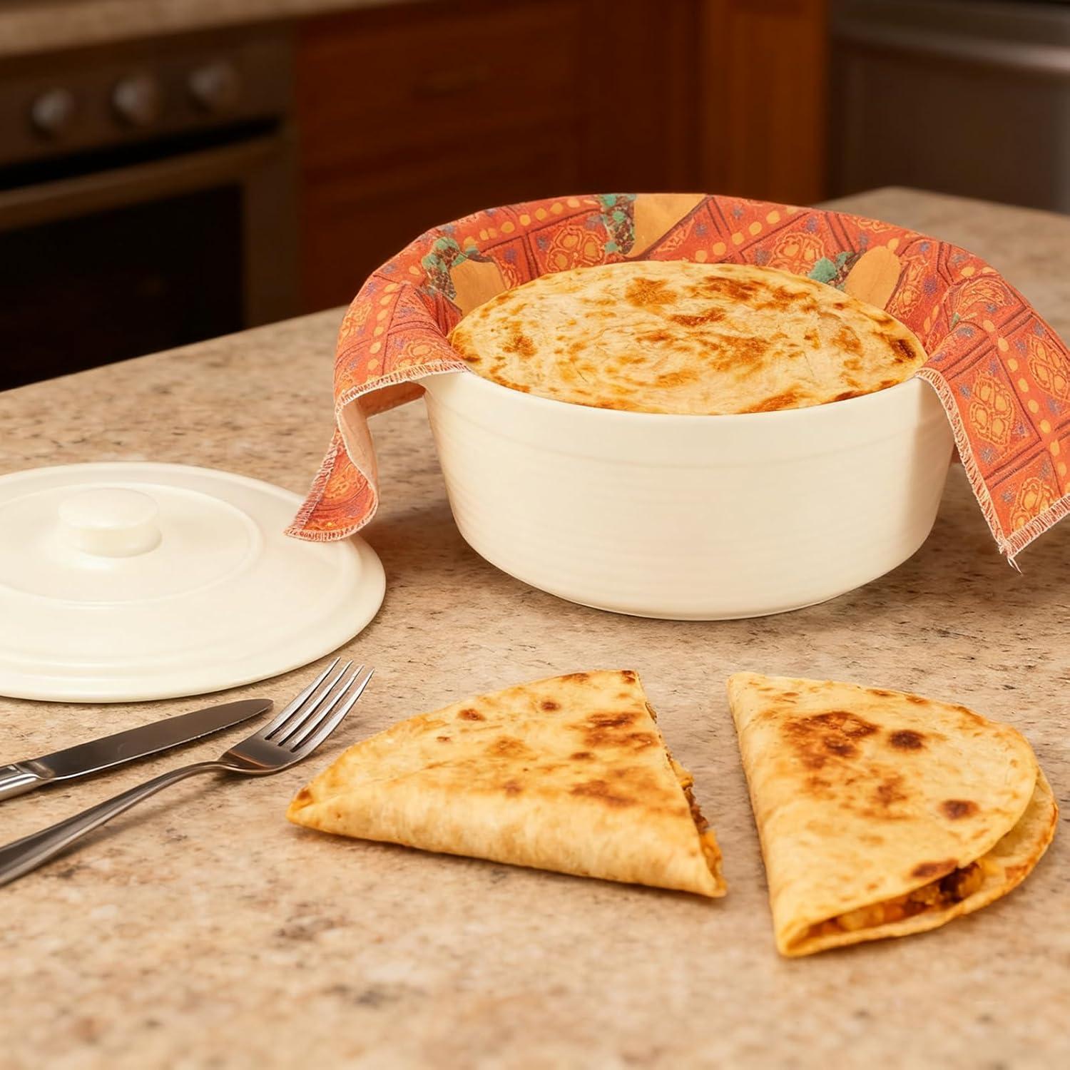 Calentador de Tortillas de Porcelana Hlimior 21.6 cm Blanco