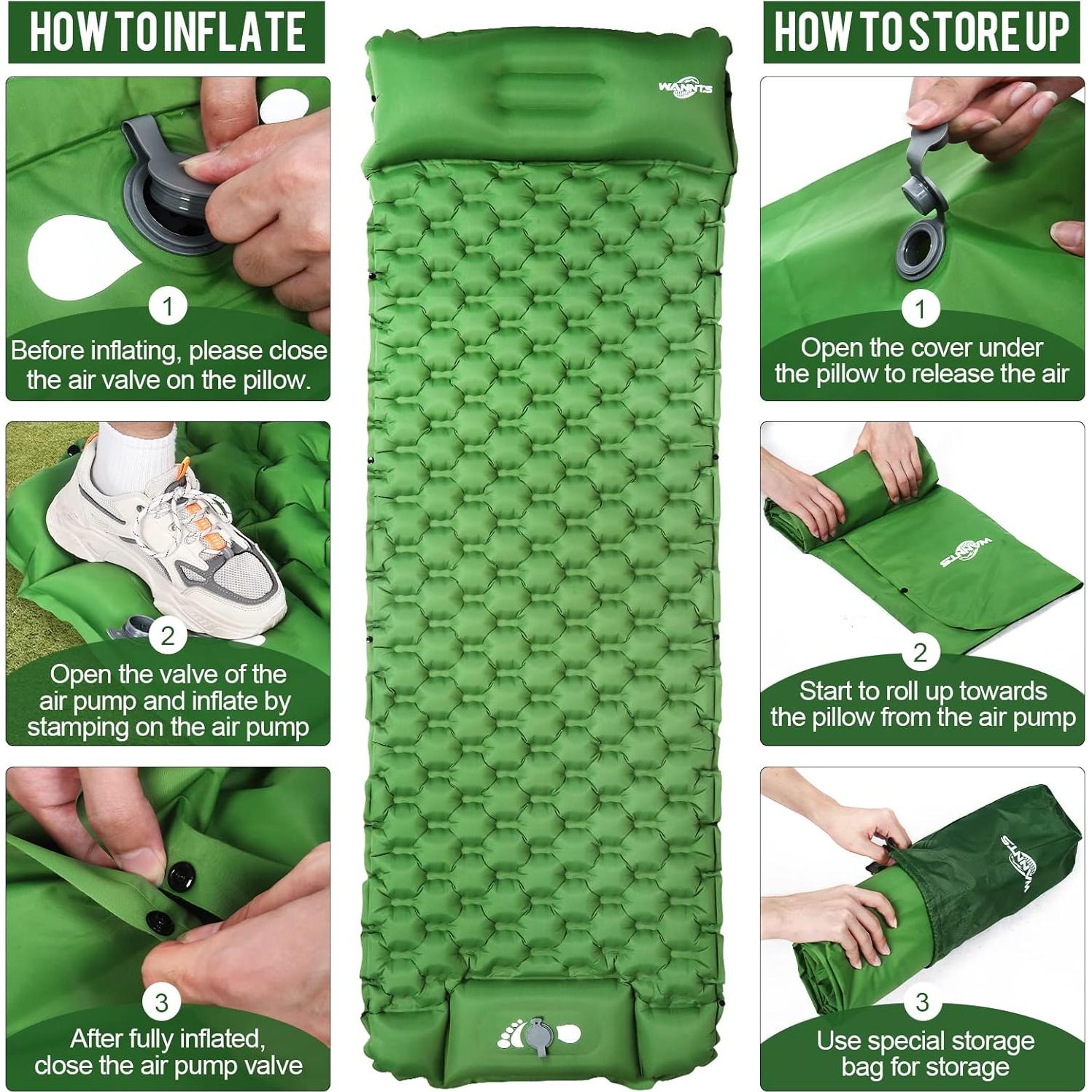 Almohadilla Inflable WANNTS para Camping 195.5x63.5cm Verde