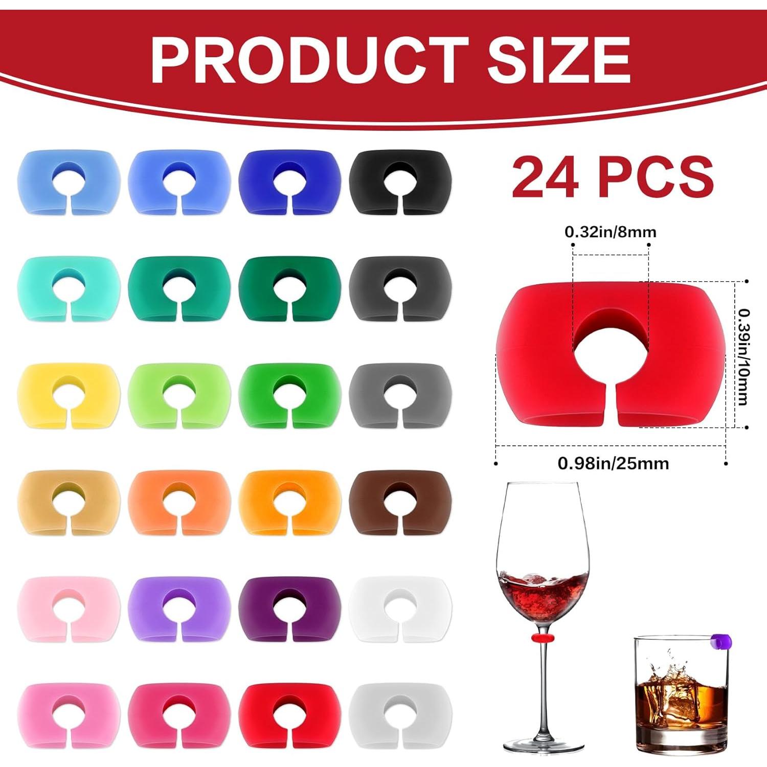 24 Marcadores de Silicona para Copas de Vino Multicolores