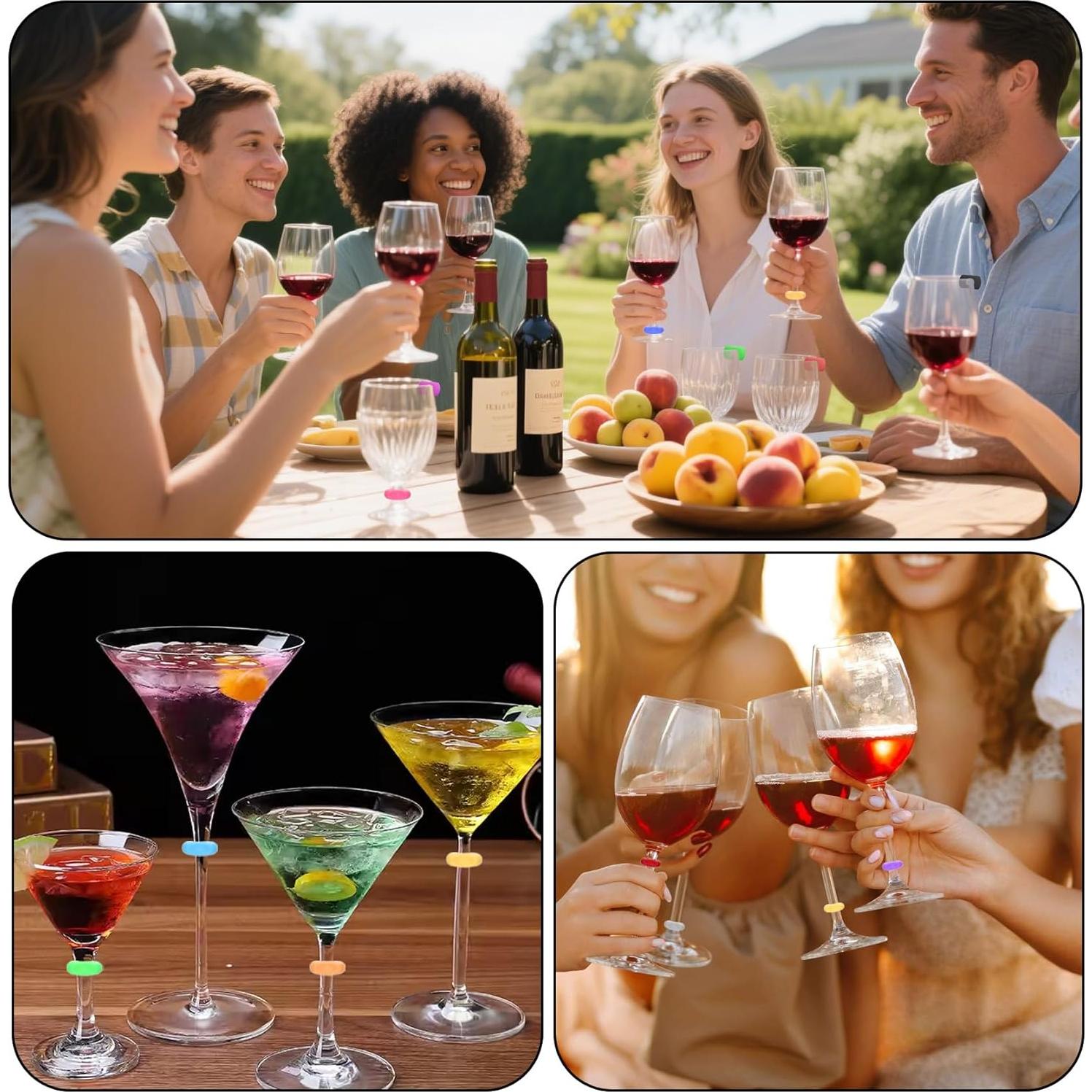 24 Marcadores de Silicona para Copas de Vino Multicolores