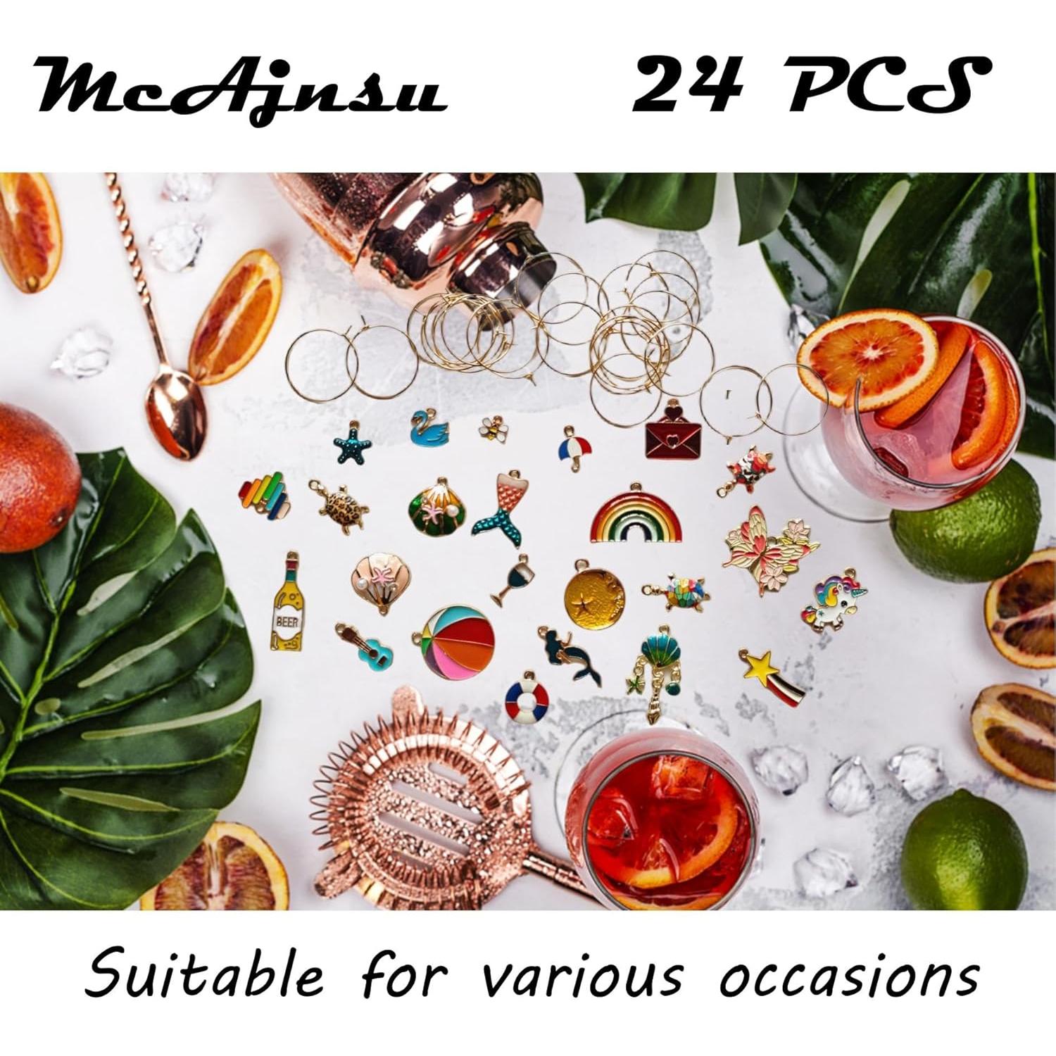 24 Encantos y Marcadores para Copas de Vino McAjnsu - Reutilizables