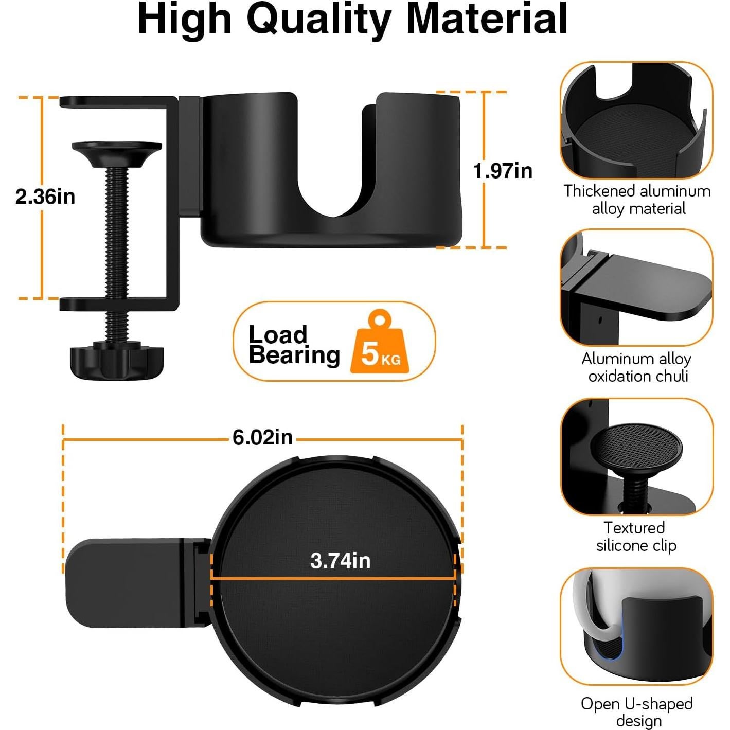 Soporte de Taza de Escritorio ONDAIUN Negro 10cm Antivuelco