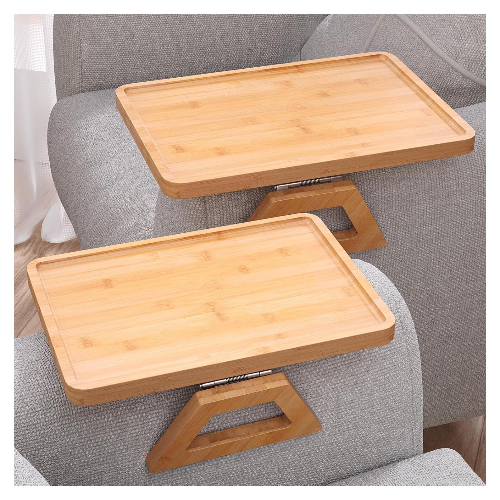 Bandeja de Brazo de Sofá Plegable Danfoxer 2 Pcs Bambú Natural