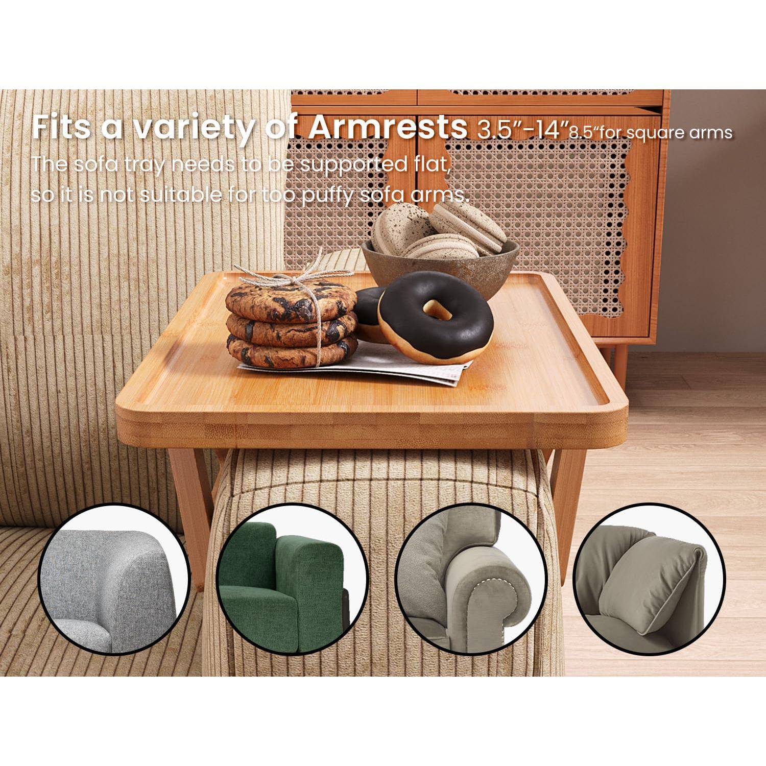 Bandeja de Brazo de Sofá Plegable Danfoxer 2 Pcs Bambú Natural